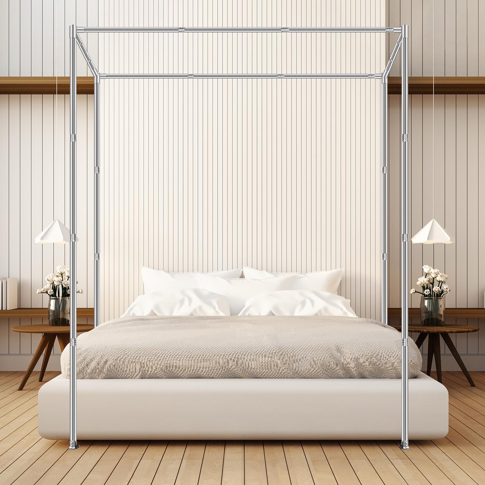 Canopy Bed Frame, Queen Size Stainless Steel Thicken Metal Frame