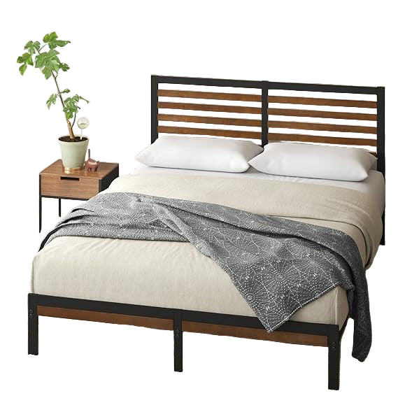 Kai Bamboo and Metal Platform Bed Frame with Headboard, No Box Spring Needed
