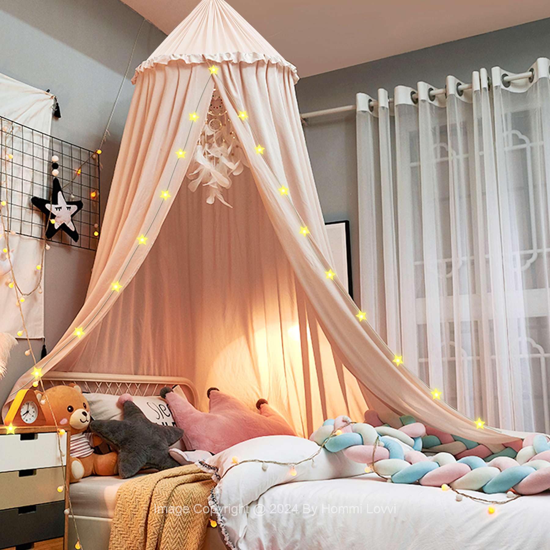 Bed Canopy for Girls, Dreamy Frills Ceiling Hanging Princess Canopy Bedroom Decoration