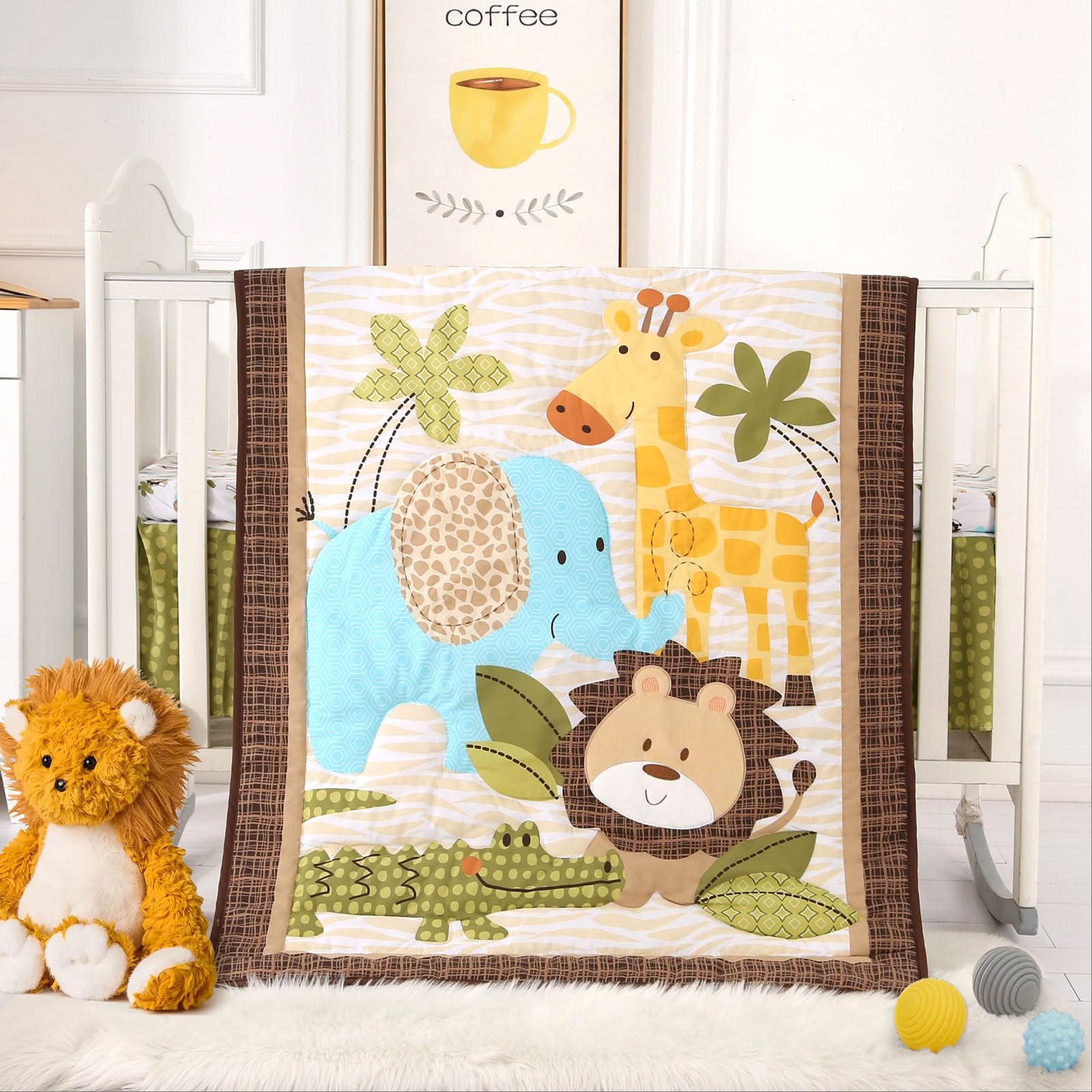 Safari Crib Bedding Set, Mini Crib Bedding Set Boy. 3-Piece Mini Crib Comforter