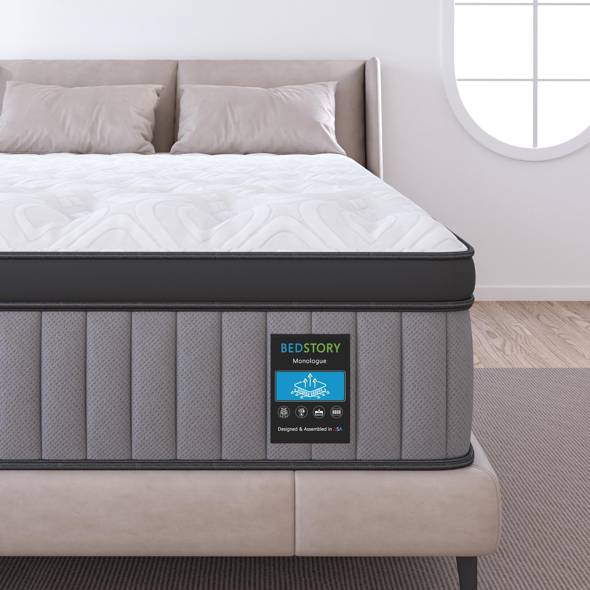 Plush Queen Mattress 14 Inch - 7-Zone Hybrid Mattress Extra Lumbar Support