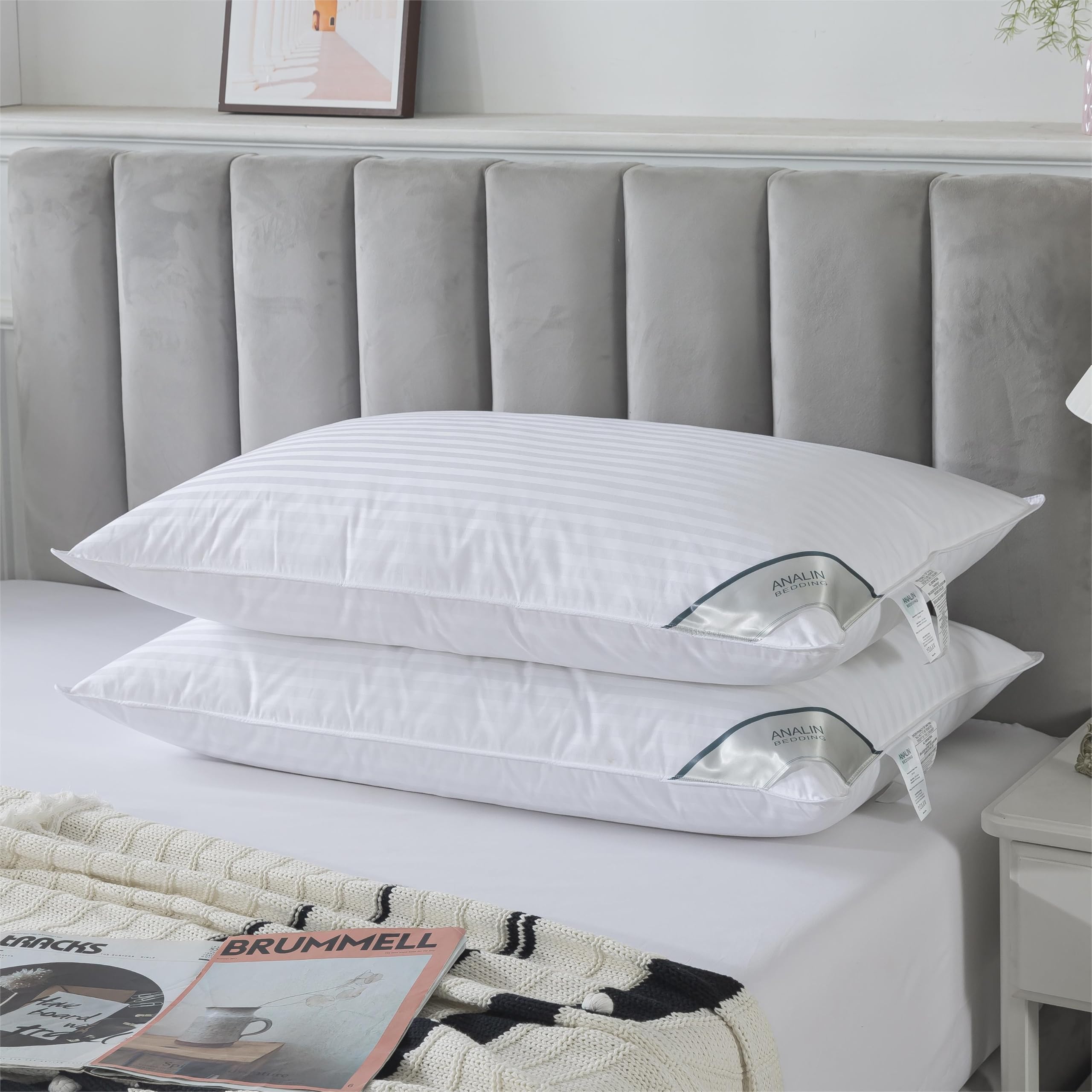Goose Feather Down Pillows King Size Set of 2, Soft Fluffy Luxury Hotel Collection Pillow