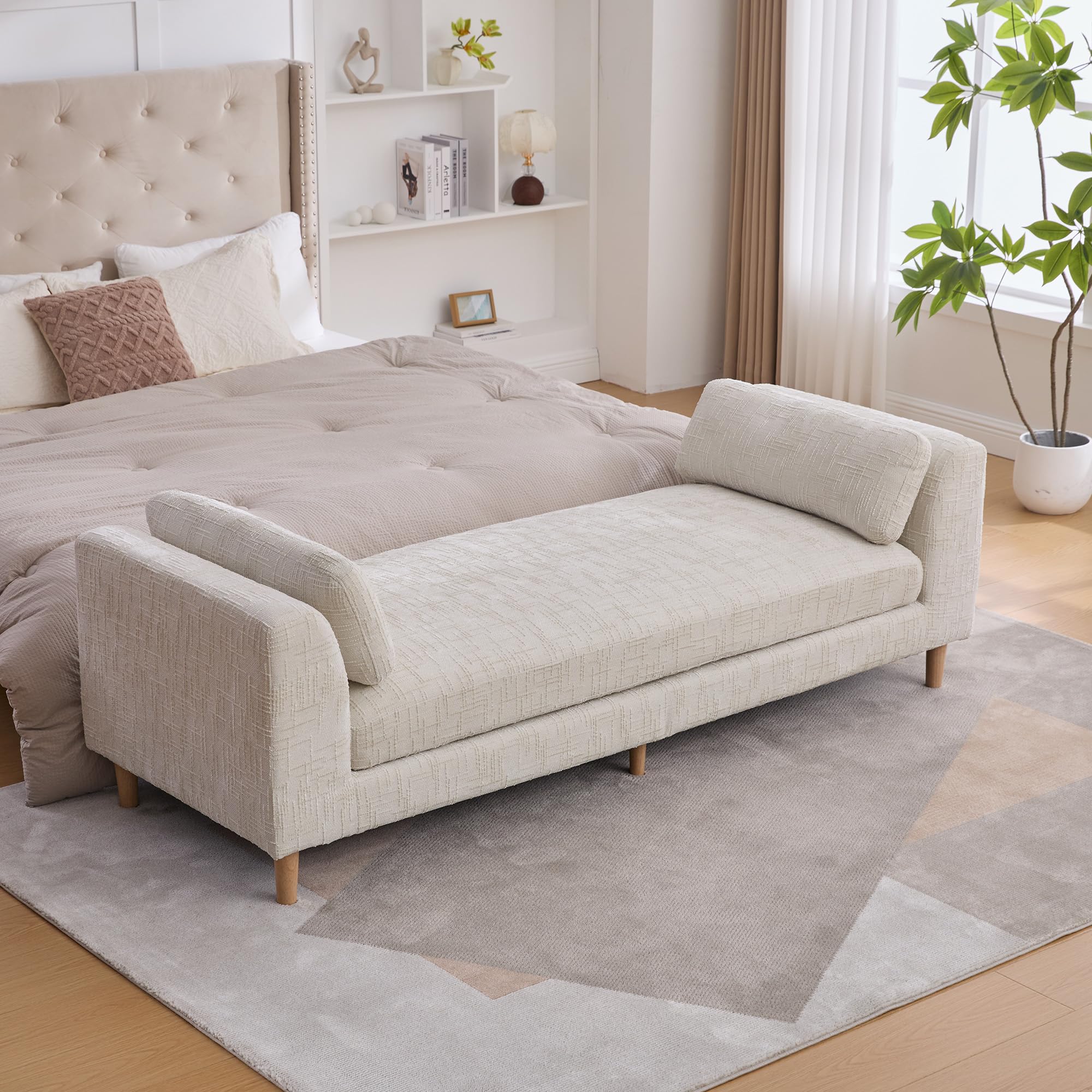 " Upholstered End of Bed Bench for Bedroom, Chenille Chaise Lounge Couch