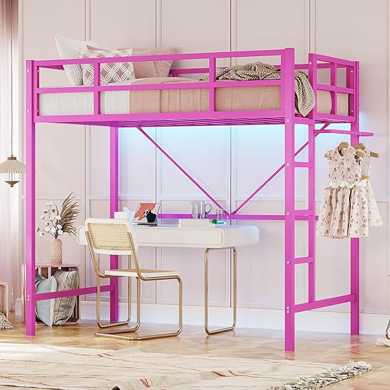 Bed Twin Size with Ladder and Guardrail,Metal Twin Loft Bed