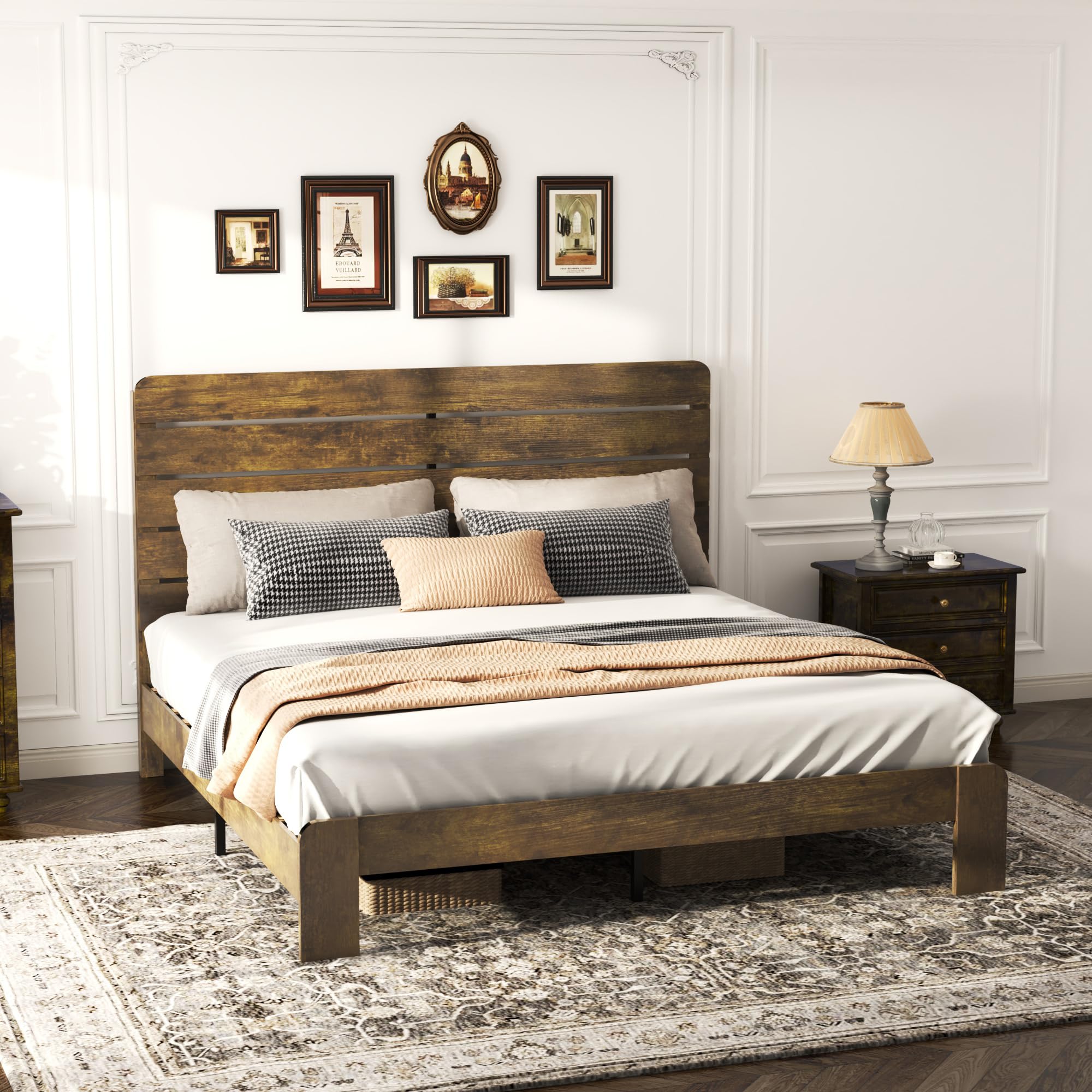 Wooden Full Size Bed Frame with Headboar