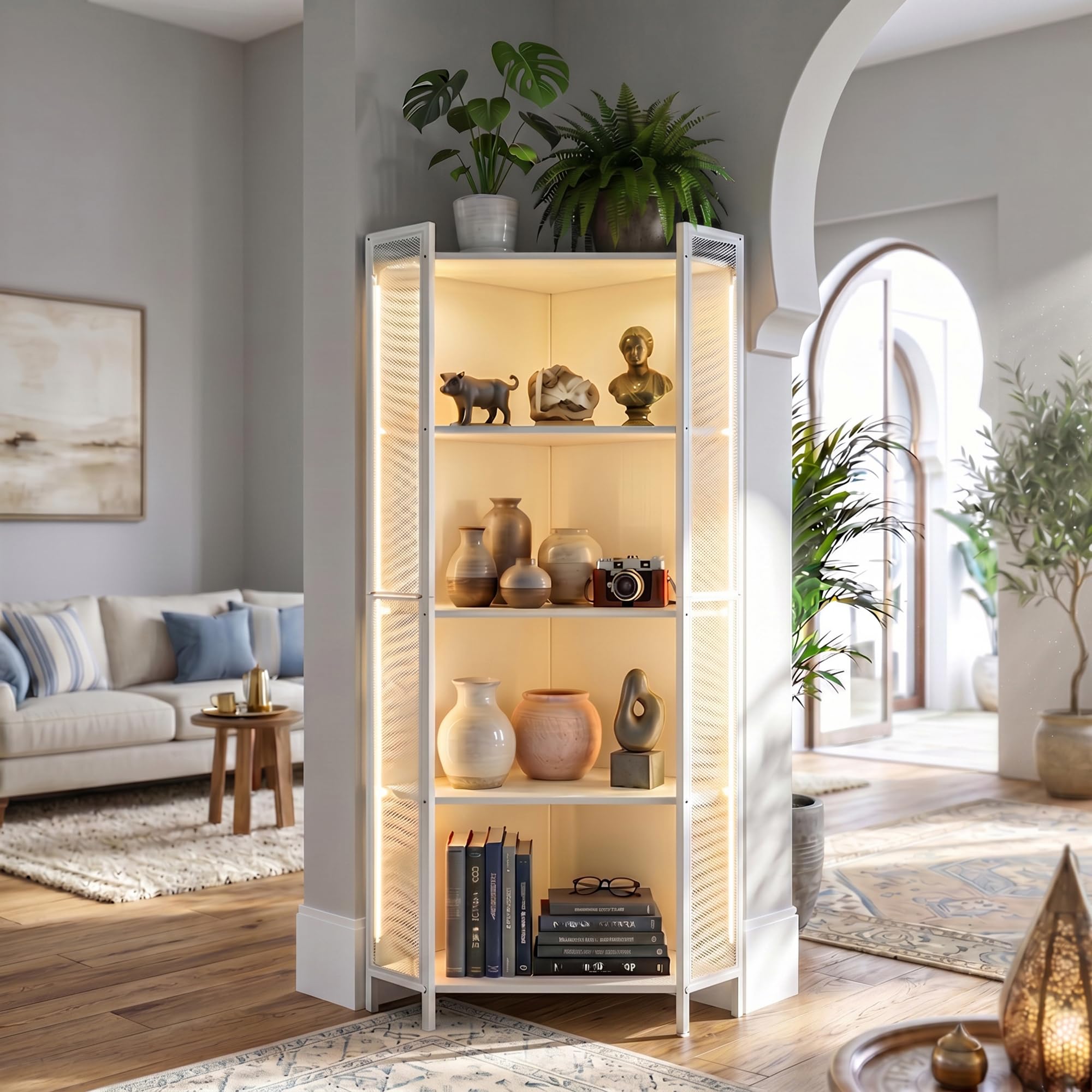 5-Tier Corner Display Cabinet with LED Light