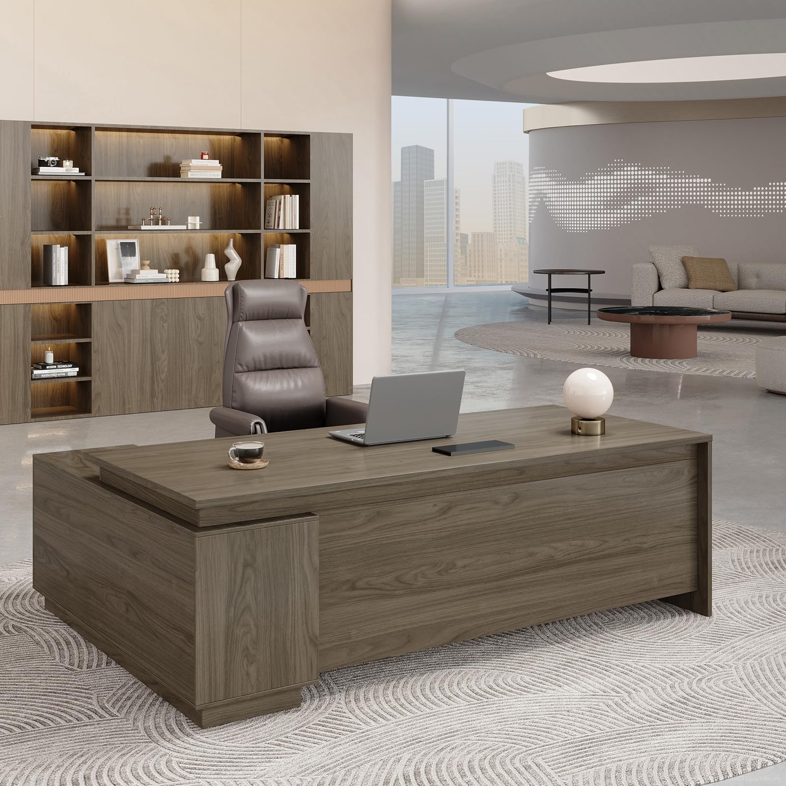 63" L-Shaped Executive Desk with Locking Drawers & Storage
