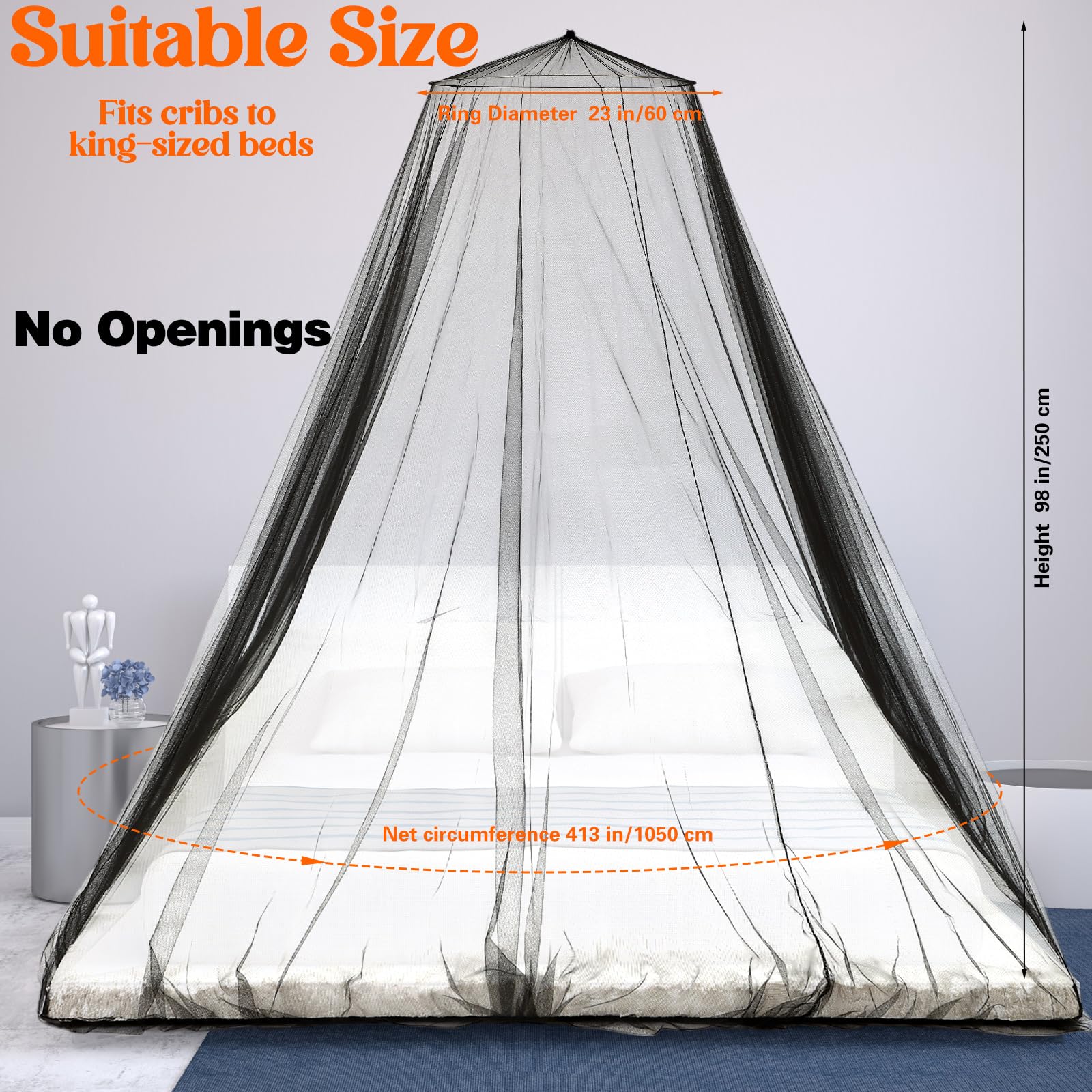 Enclosed Mosquito Net Round Dome Canopy for King-Sized Beds No Opening