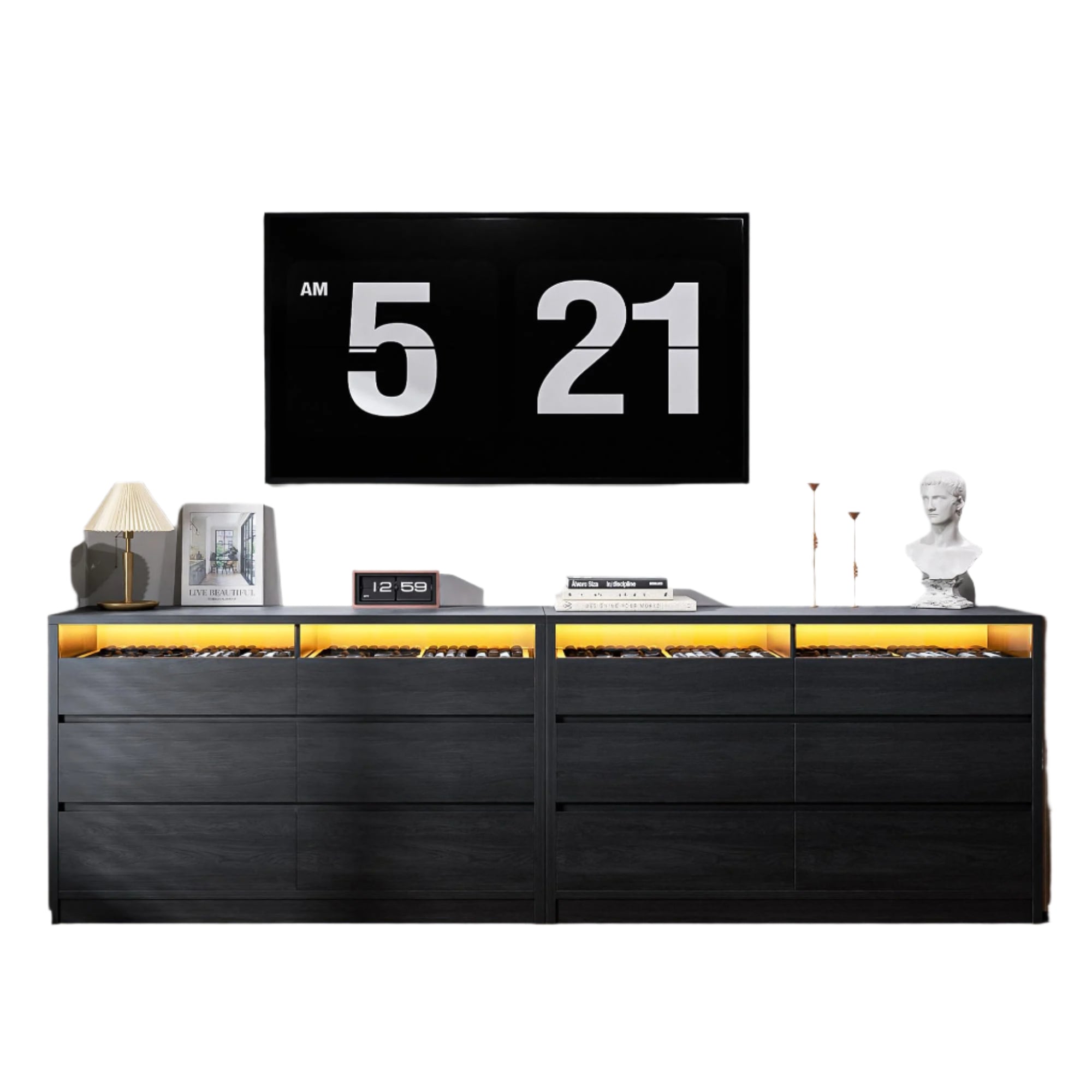 Modern LED 6 Drawer Dresser for Bedroom, Large Chest of Drawers with Hidden Handles
