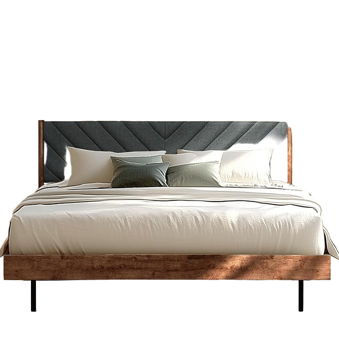 Astoria Solid Wood Upholstered Bed Frame, King Platform Bed Frame