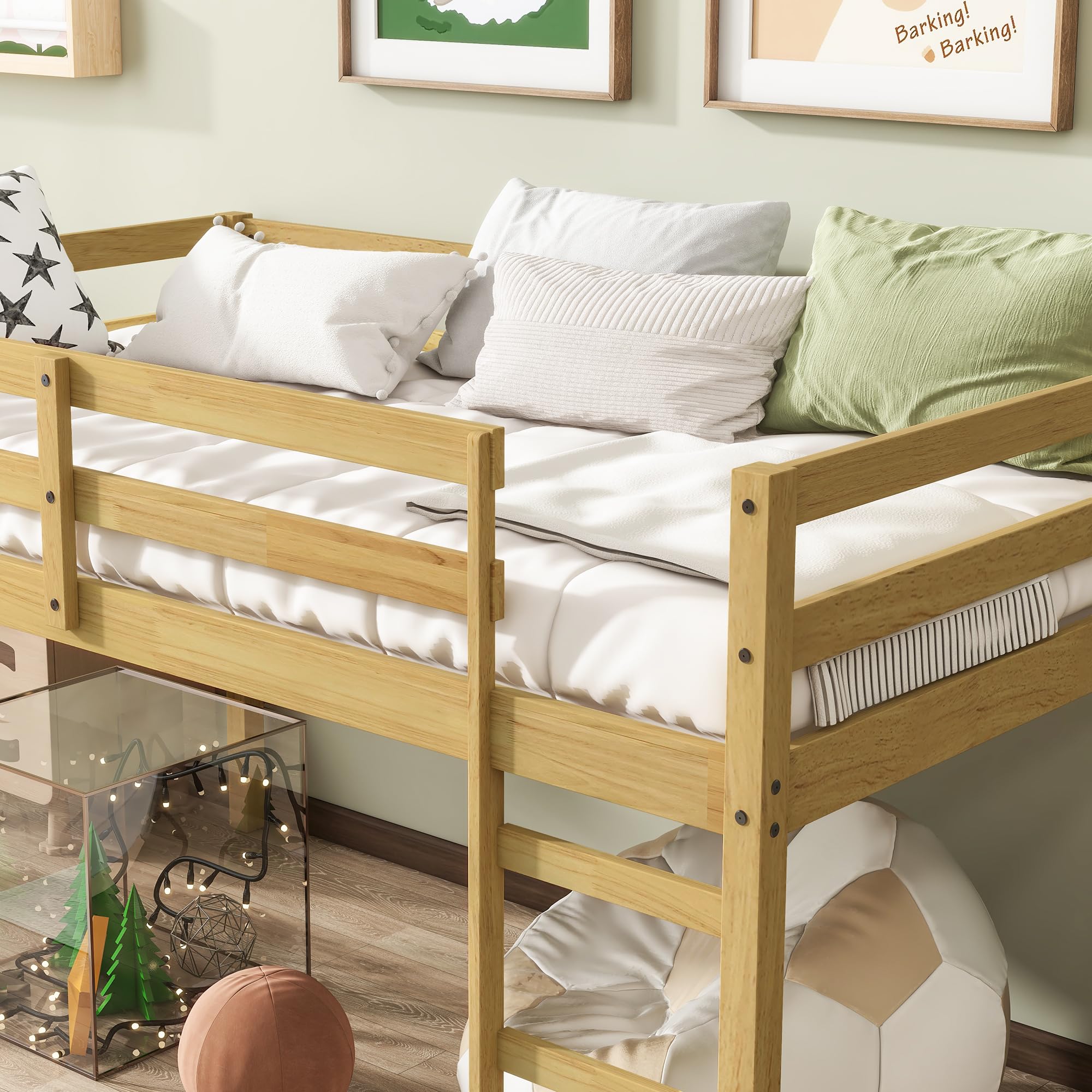 Twin Size Loft Bed with Ladder and Guardrail