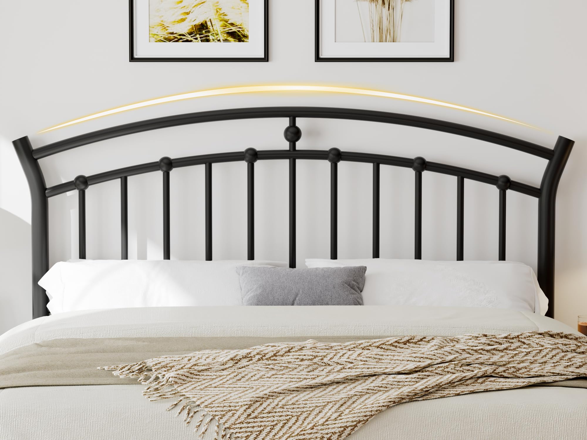 Queen Size Metal Platform Bed Frame with Modern Iron-Art