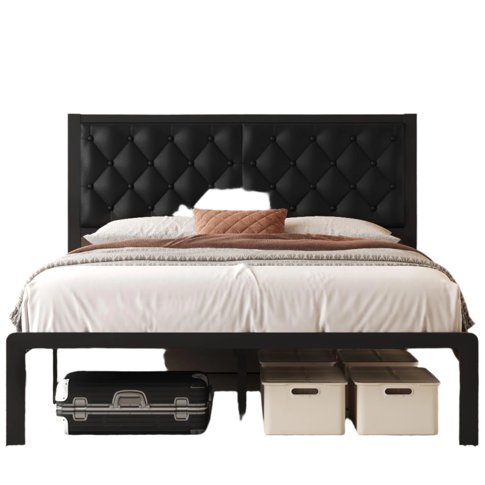 Queen Bed Frame with Headboard PU Leather Upholstered Bed Frame Platform
