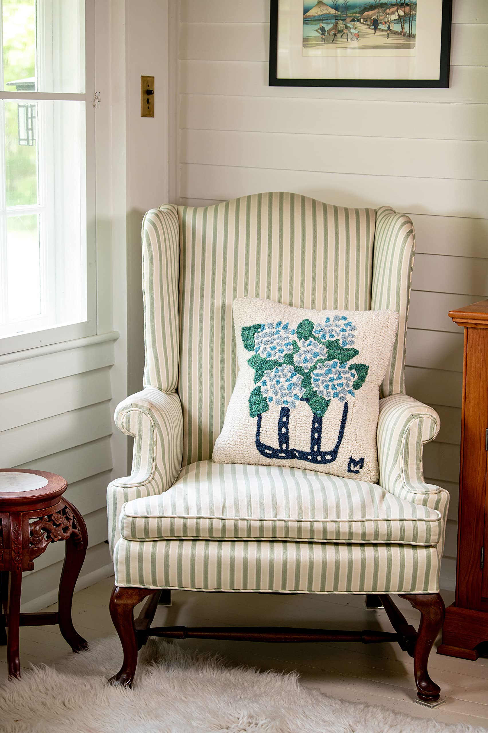 Artist-Designed Hydrangea Tote Hand-Hooked Wool Decorative