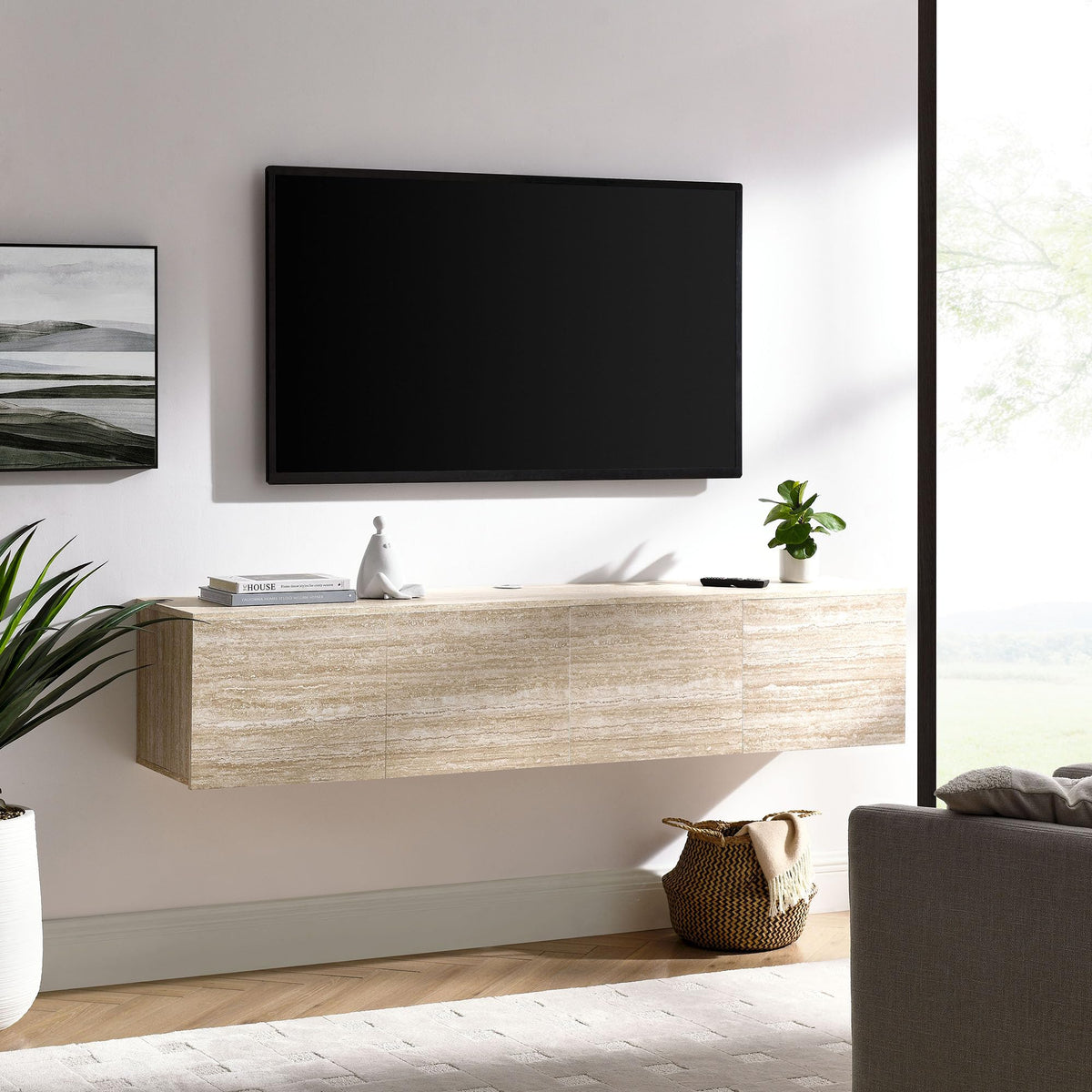 71" Floating TV Stand with Storage – Travertine