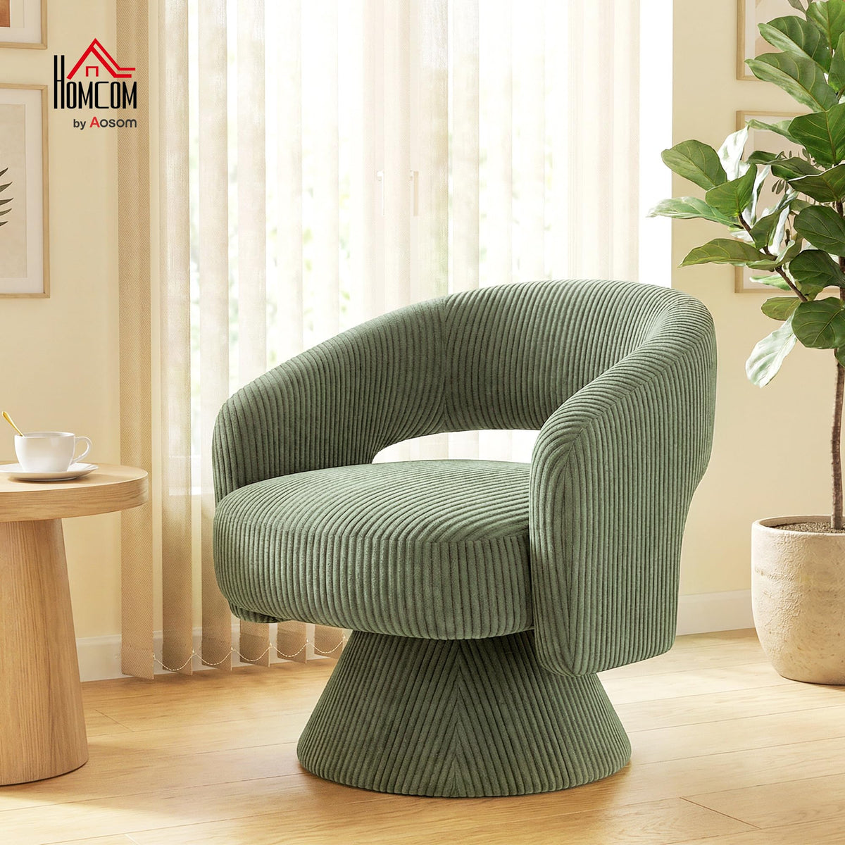 360° Swivel Barrel Accent Chair – Corduroy, Green