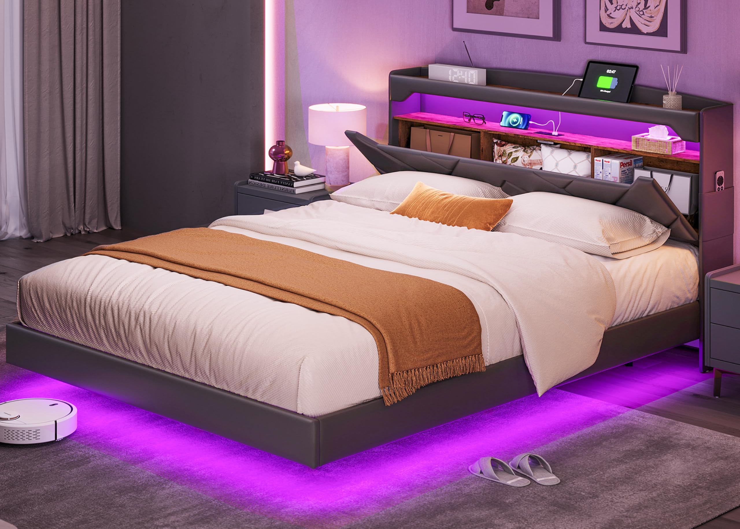 Floating Bed Frame Full Bedframe with Headboard