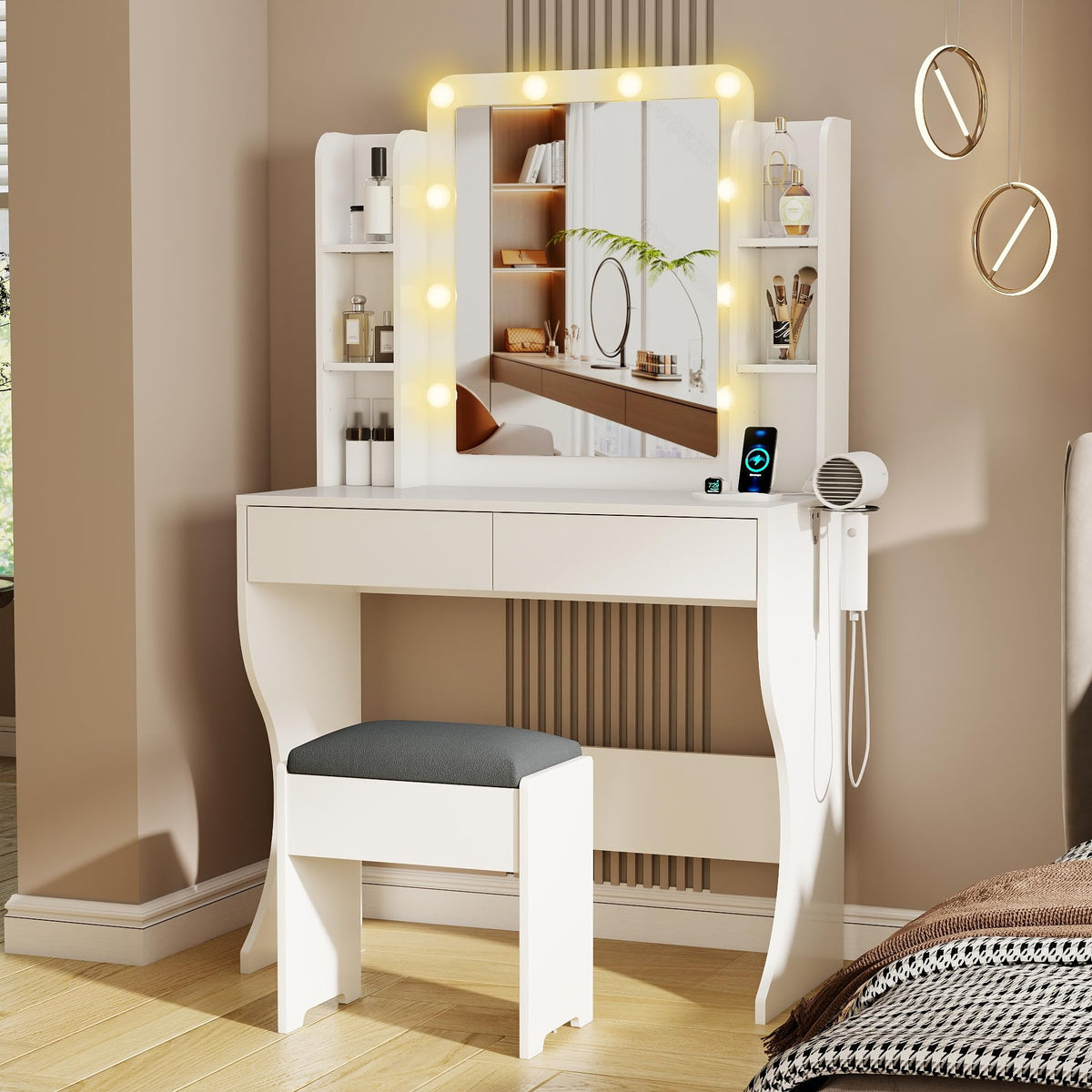 Vanity Desk with Mirror and Lights
