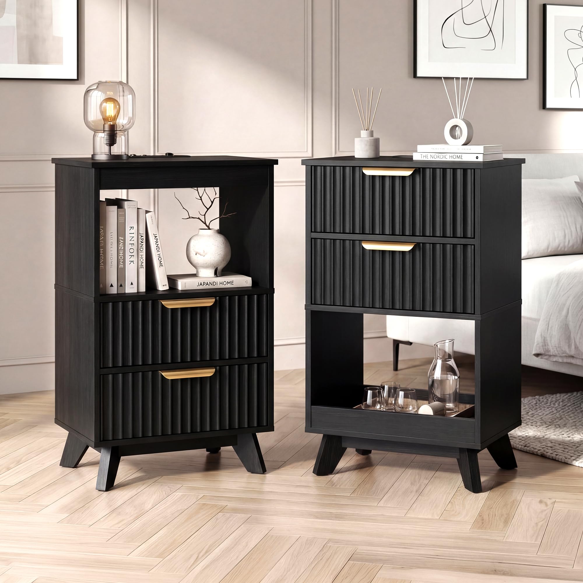 Tall Nightstand with Charging Station & 2 Drawers