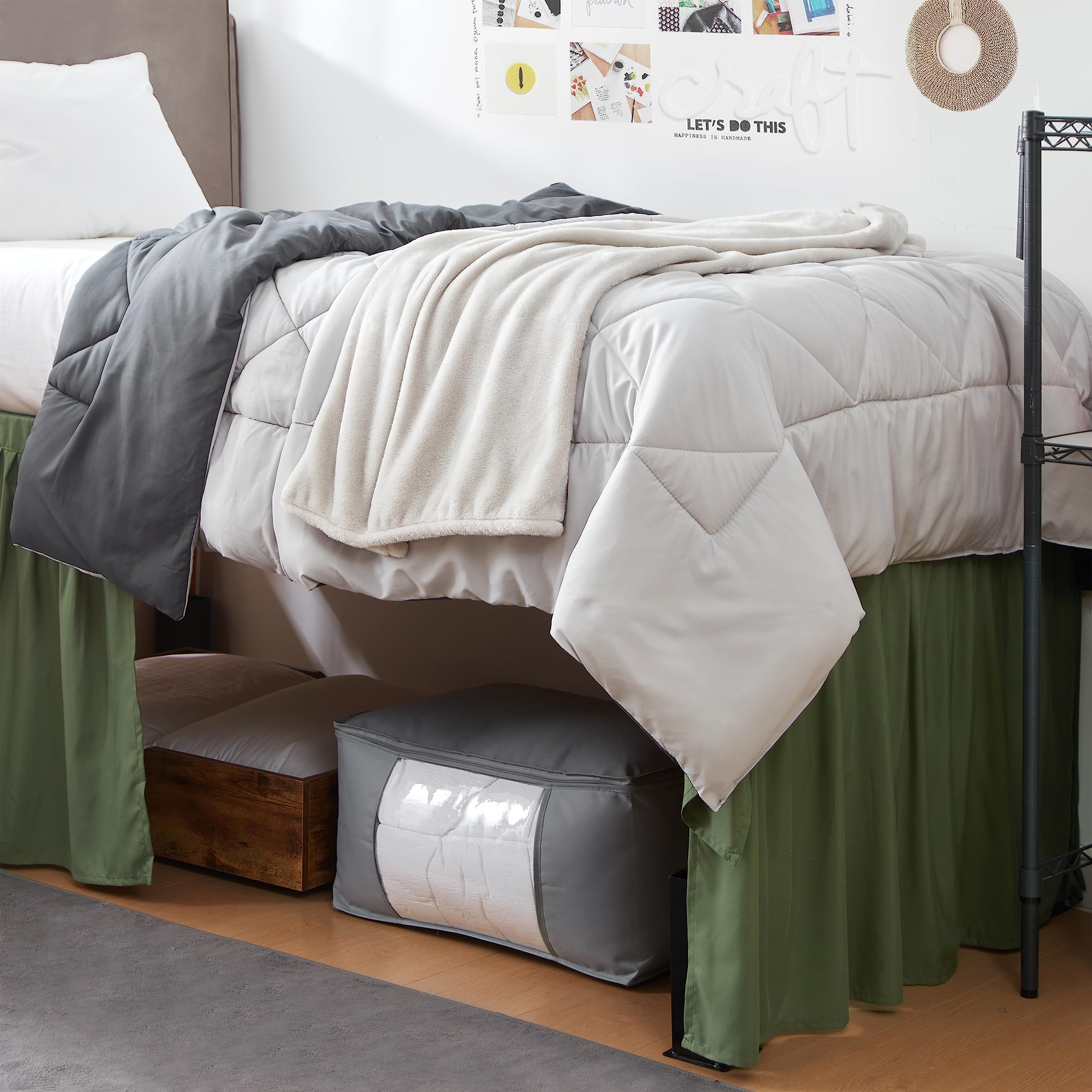 Sized Bed Skirt Panel with Ties (3 Panel Set) - Hero Green - 30" Drop Length