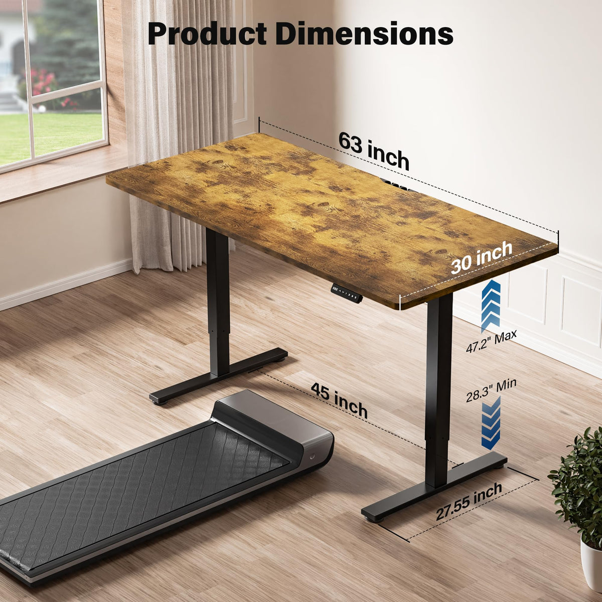 63" x 30" Electric Height-Adjustable Standing Desk with Steel Frame