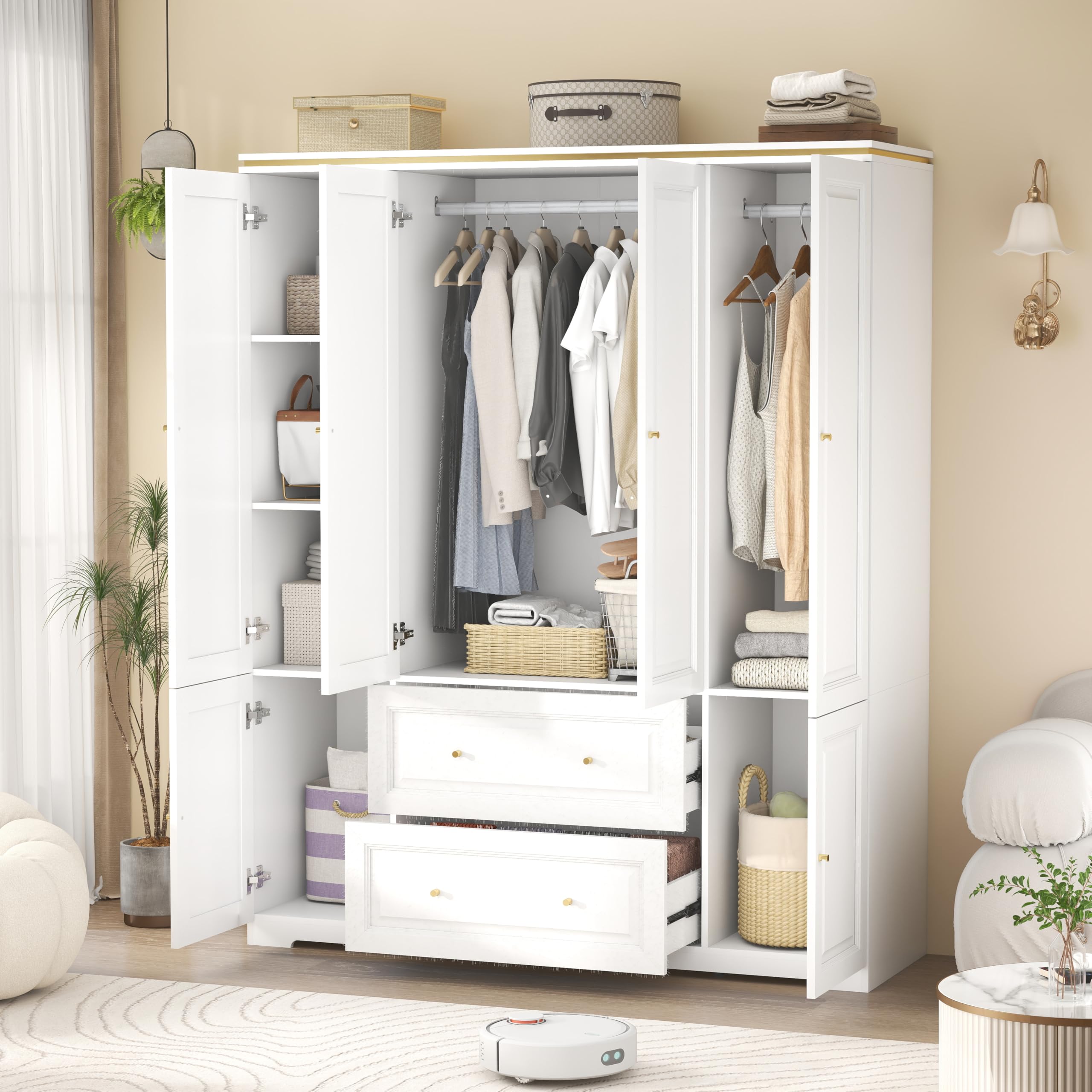White Armoire Wardrobe Closet with Drawers: Wardrobe Closet