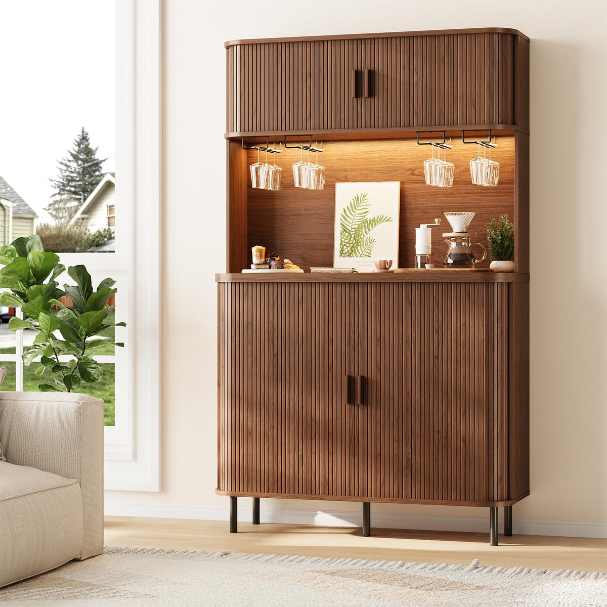 Wine Bar Cabinet with RGB Lights & Storage