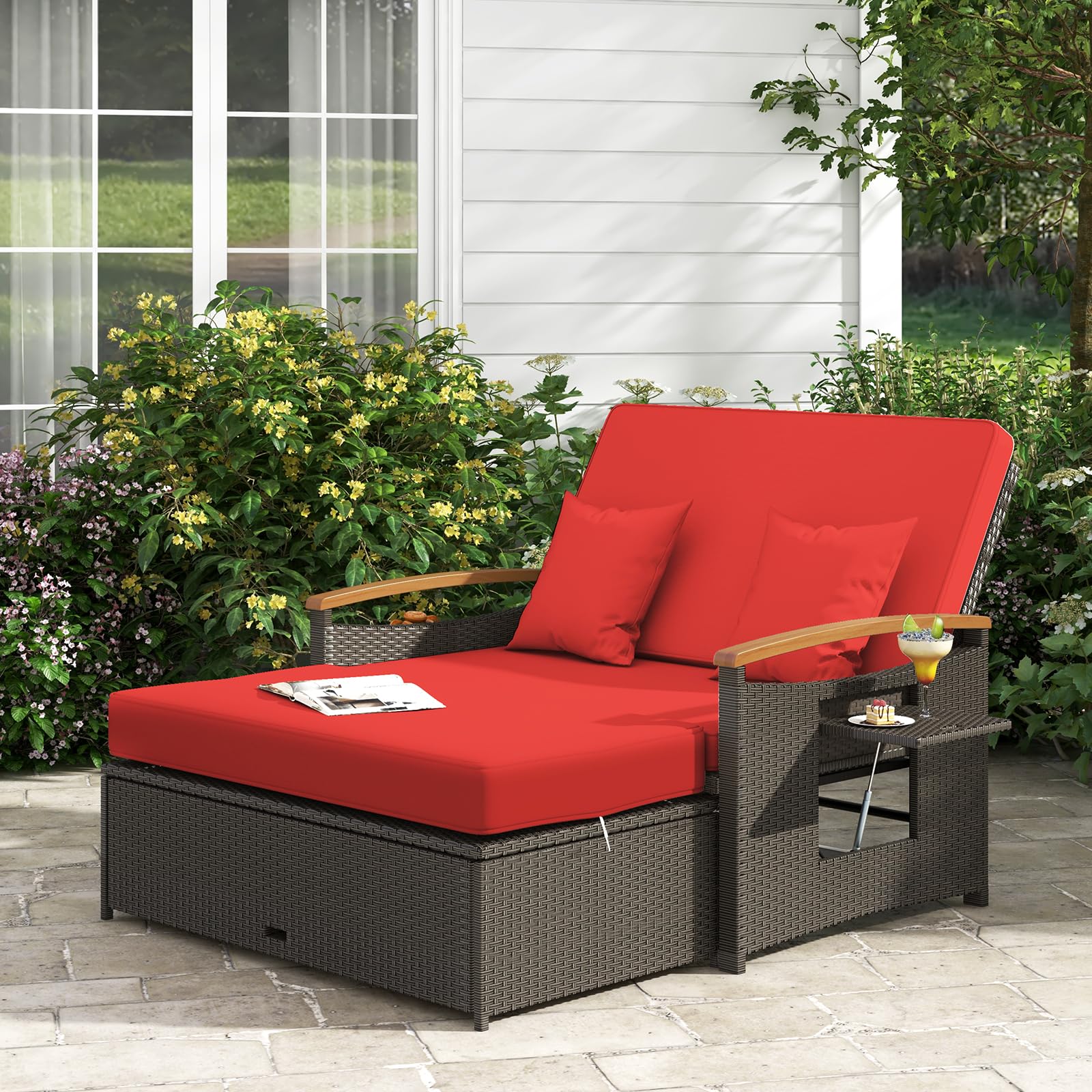 Daybed, Outdoor Loveseat Sofa with Storage Ottoman