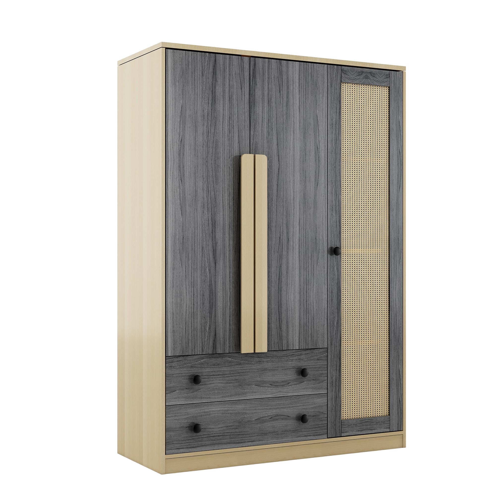 Armoire Wardrobe Closet with 2 Drawers and 3 Doors, Bedroom Armoire Wardrobe