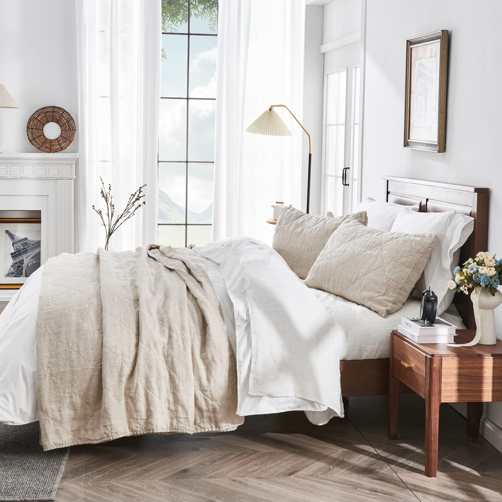 Linen Quilt Set King Size-3 Piece Bedding Quilt Coverlets,All Seasons Bedspreads