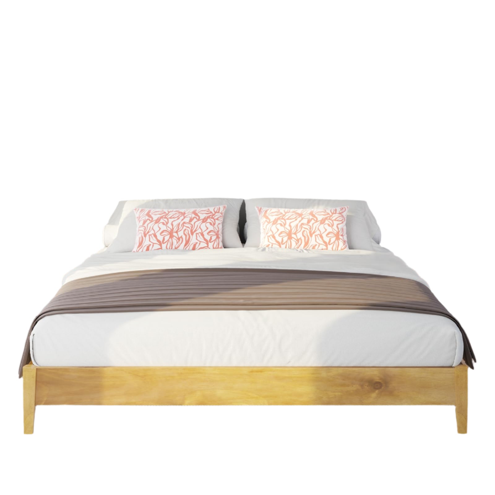 King Size Solid Wood Bed Frame, Mid Century Modern Platform Bed with No Headboard