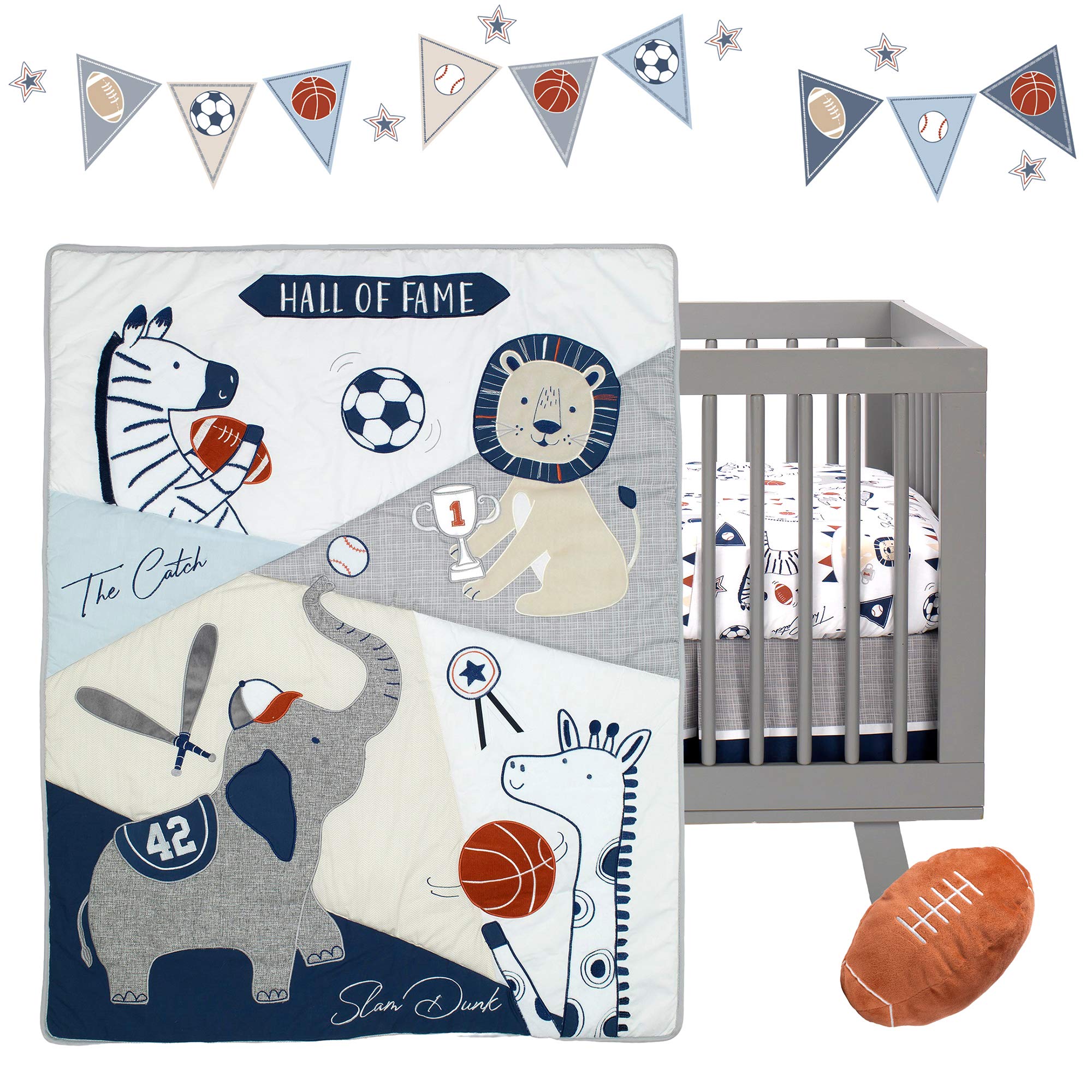 Hall of Fame Sports Animals 5-Piece Crib Bedding Set - Gray/Blue
