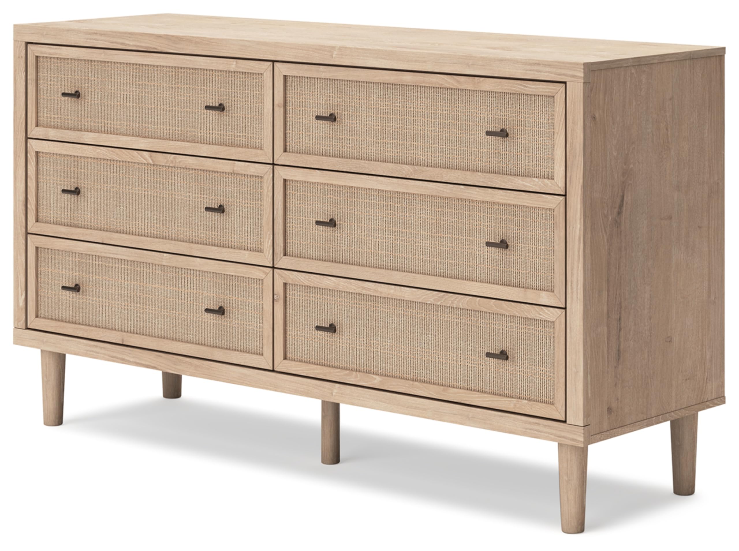 Cielden Coastal 6-Drawer Dresser with Safety Stop and Textured Cane Details