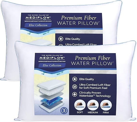 Water Pillow - Elite Collection, Fiber Orthopedic Pillow for Neck Pain Relief, Adjustable