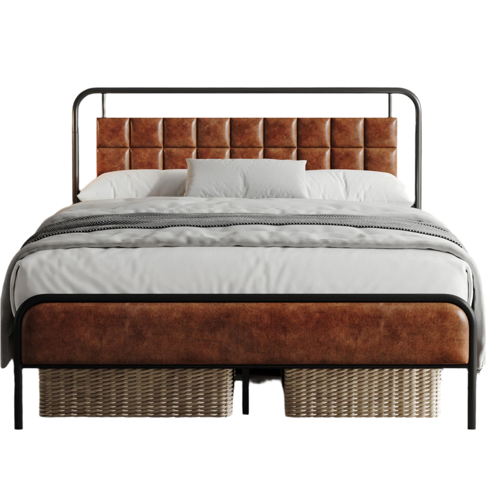 PU Leather Queen Bed Frame, Queen Size Metal Platform Beds