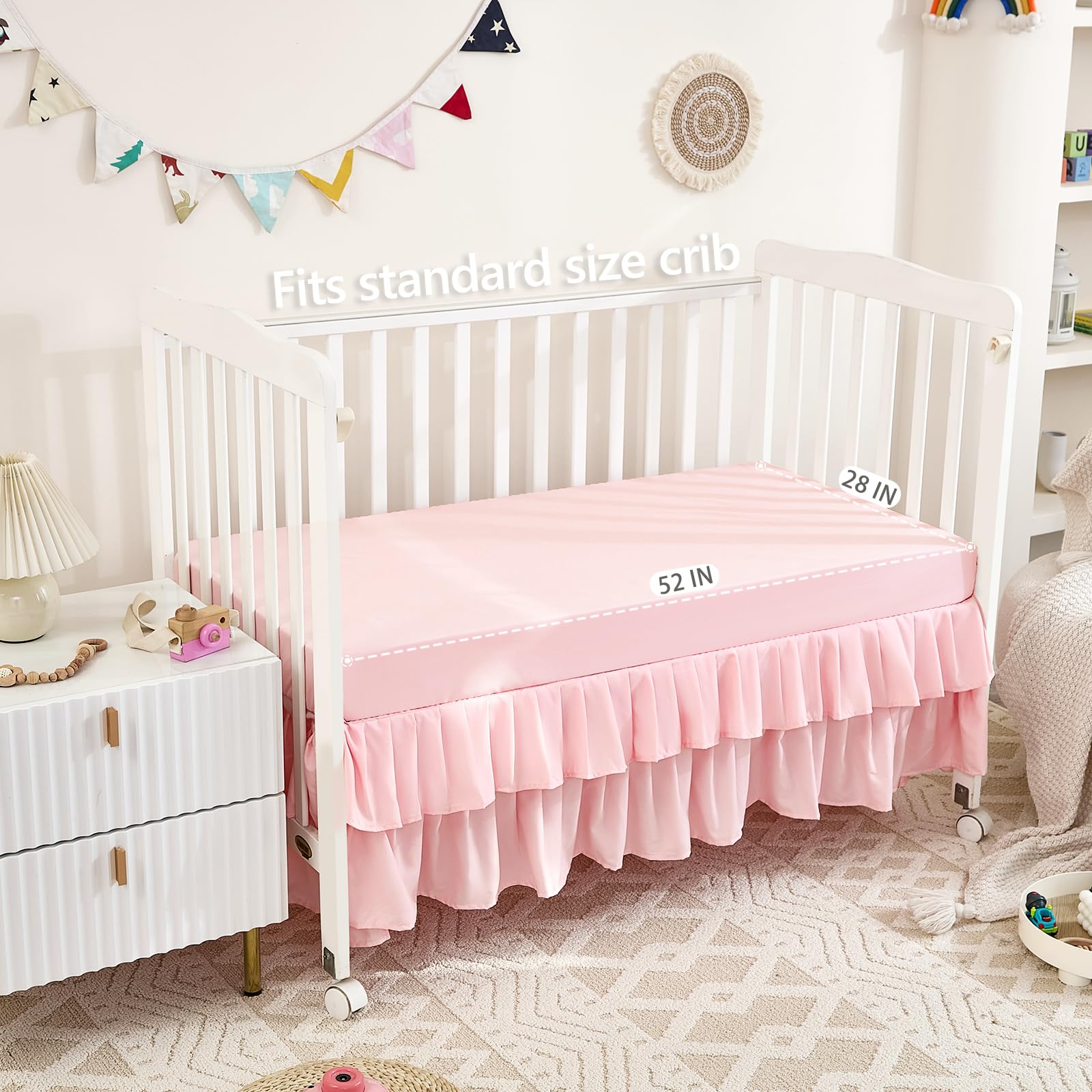 3-Piece Tufted Ruffle Crib Bedding Set for Girls - Ultra Soft Baby Bedding