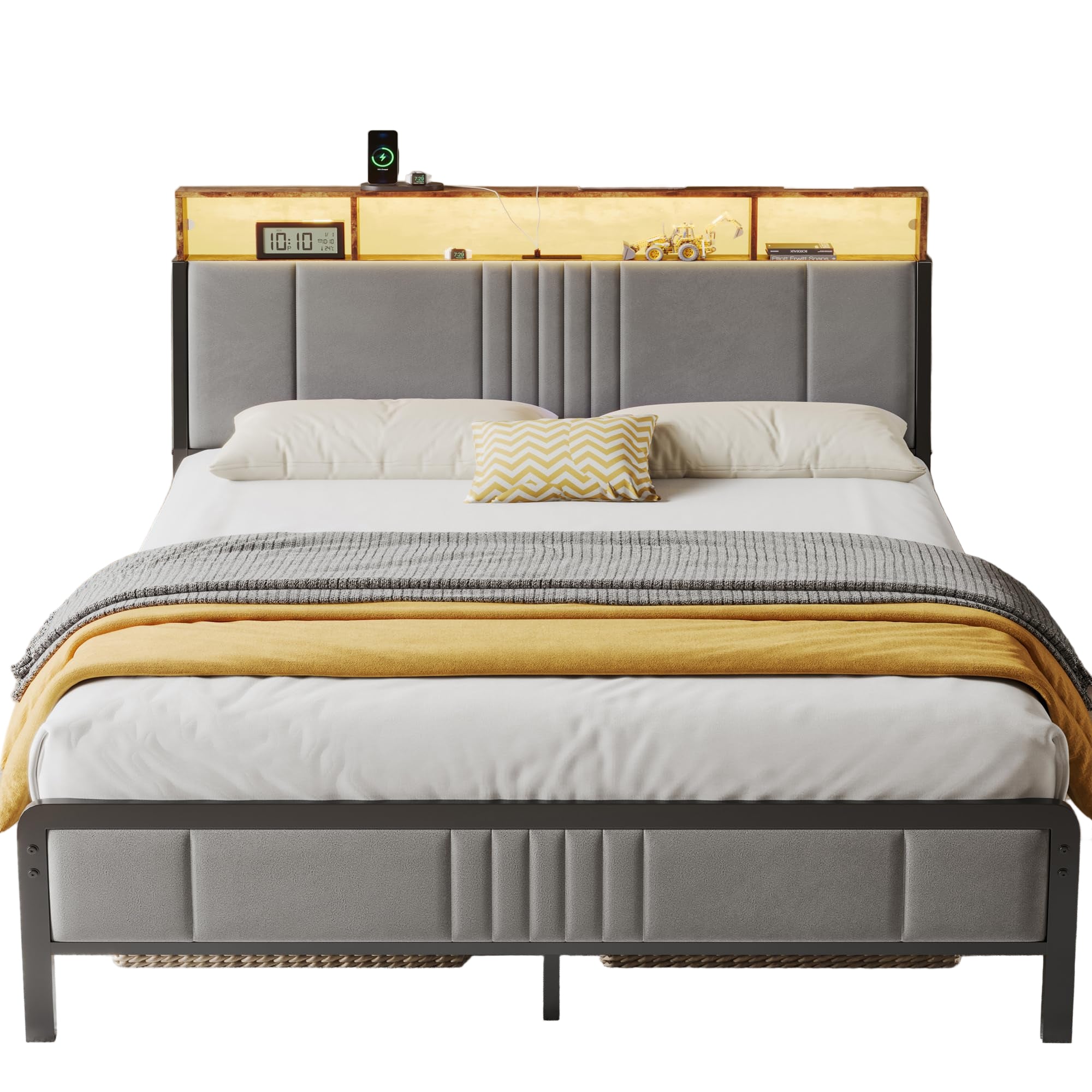 Queen Bed Frame with Ergonomic Headboard