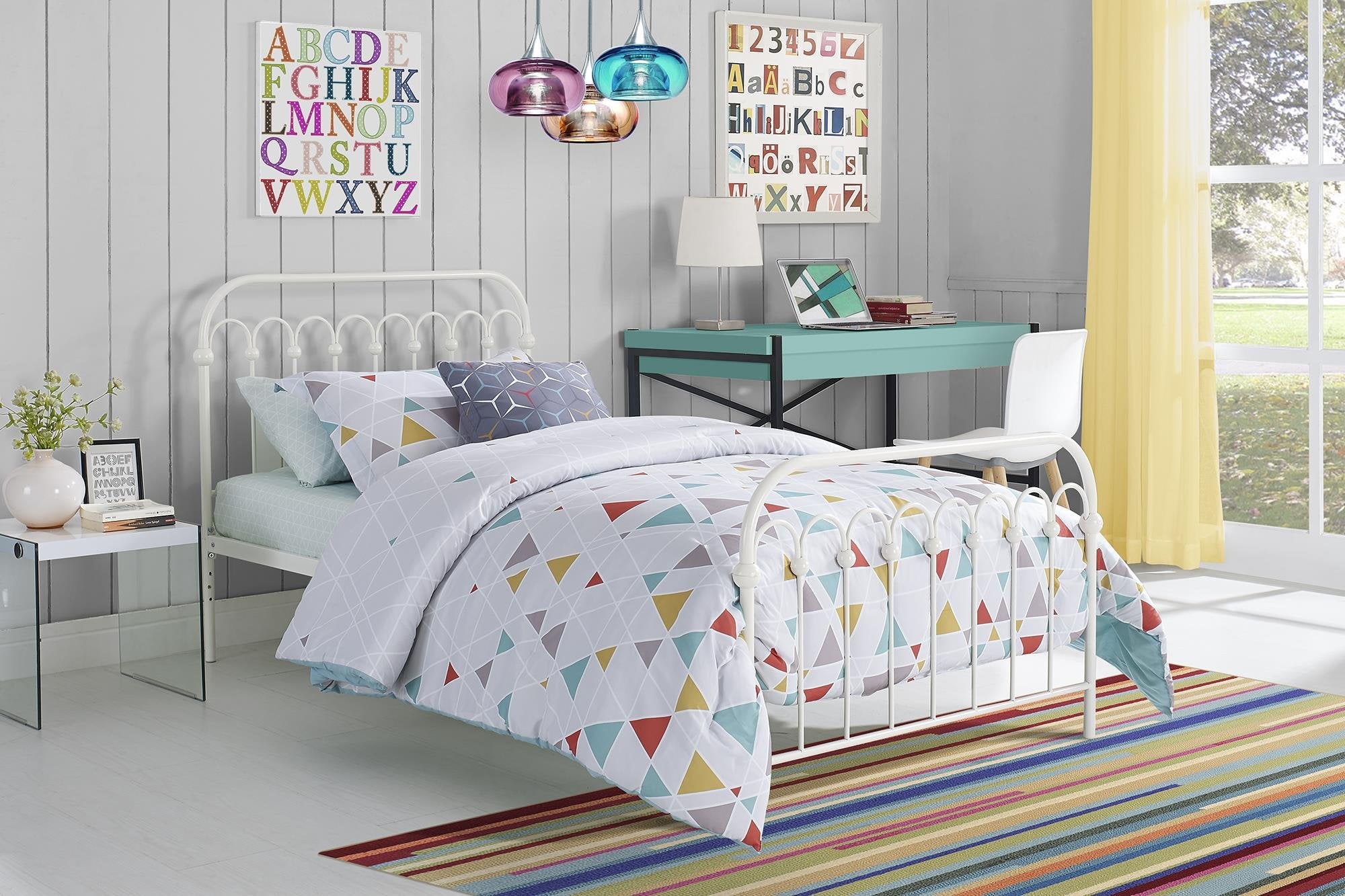 Bright Pop Metal Twin Bed Frame with Headboard, Adjustable Height