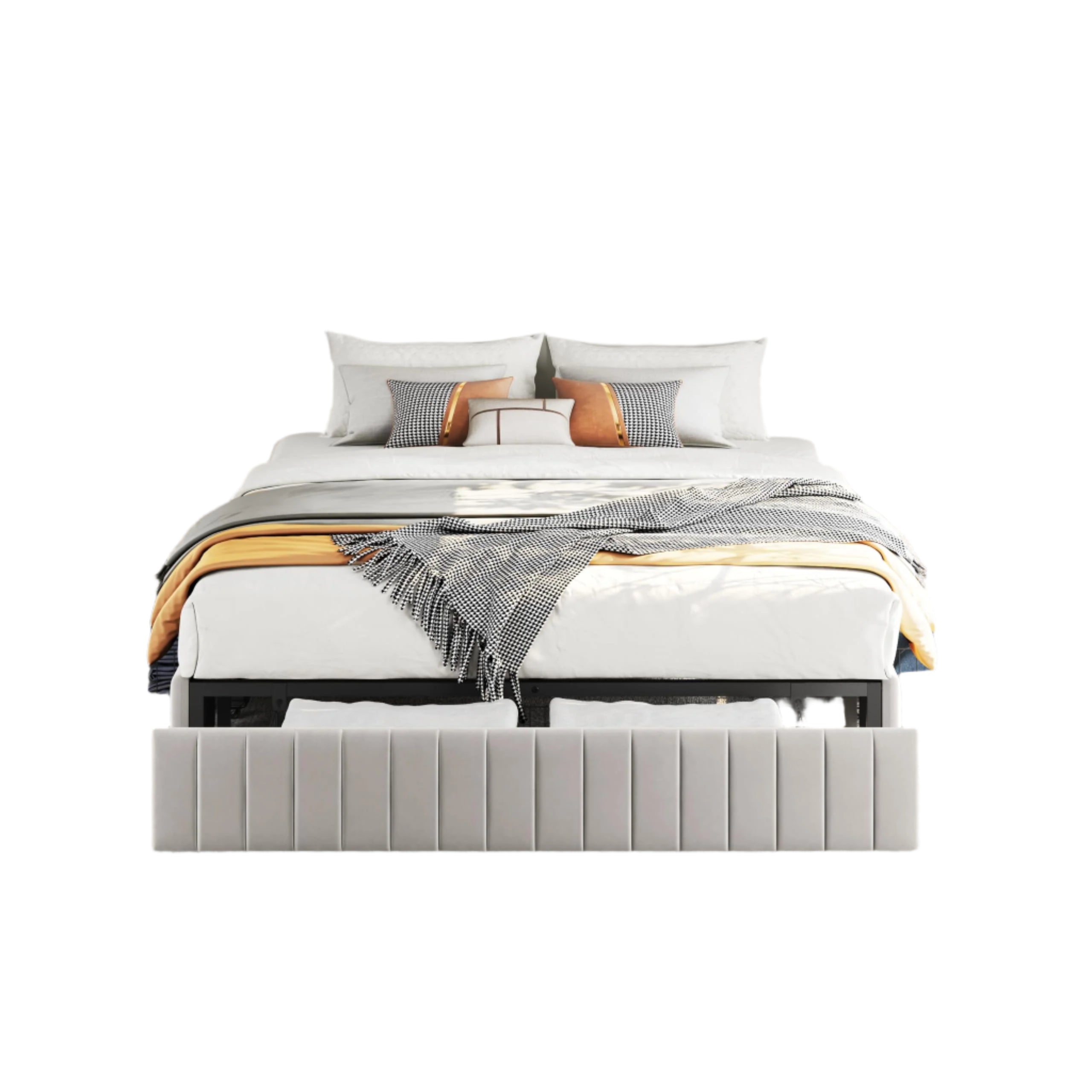 Queen Bed Frame Upholstered Platform Bed with 3 Storage Drawers