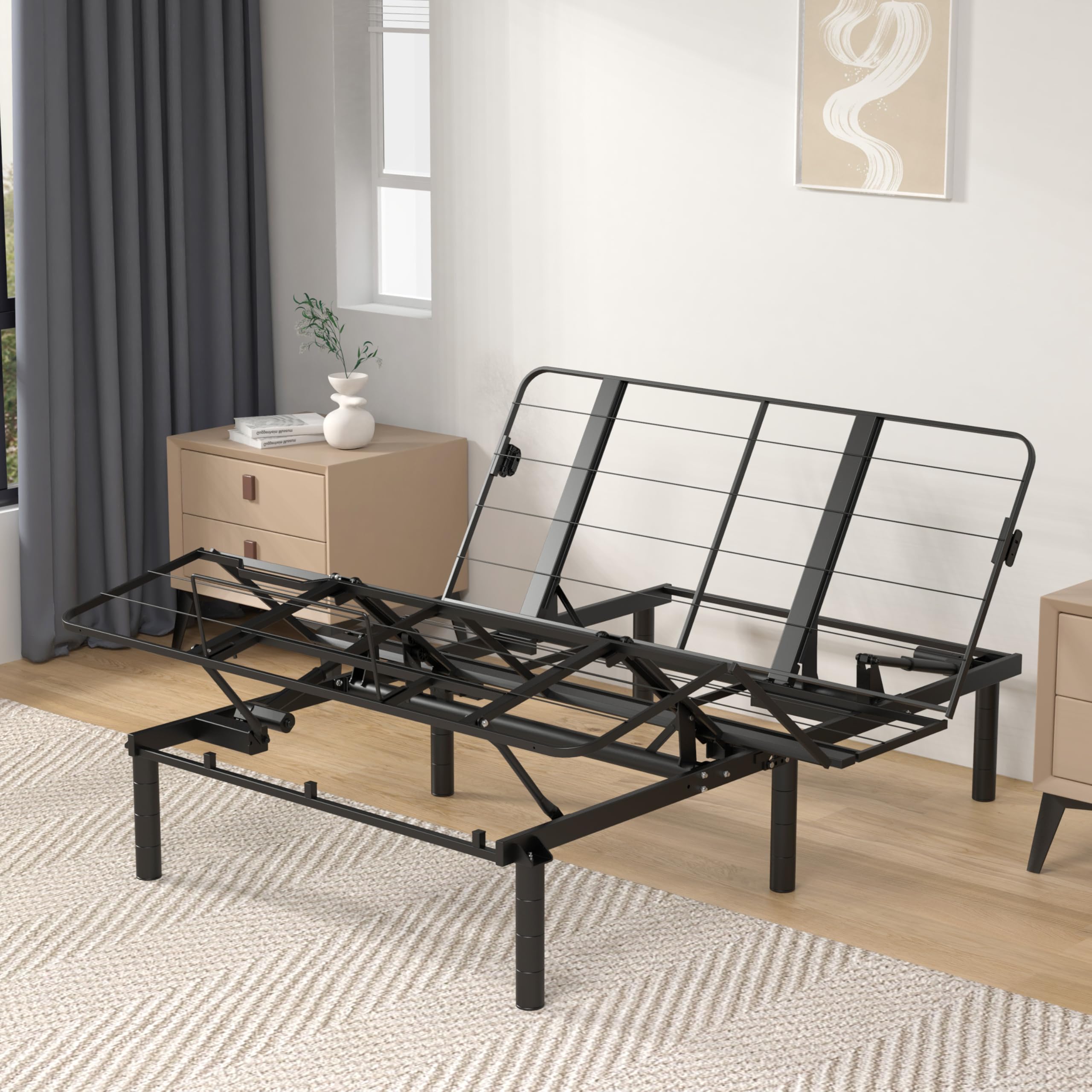 Zero Clearance Adjustable Bed Frame, Queen Size Electric Bed Base