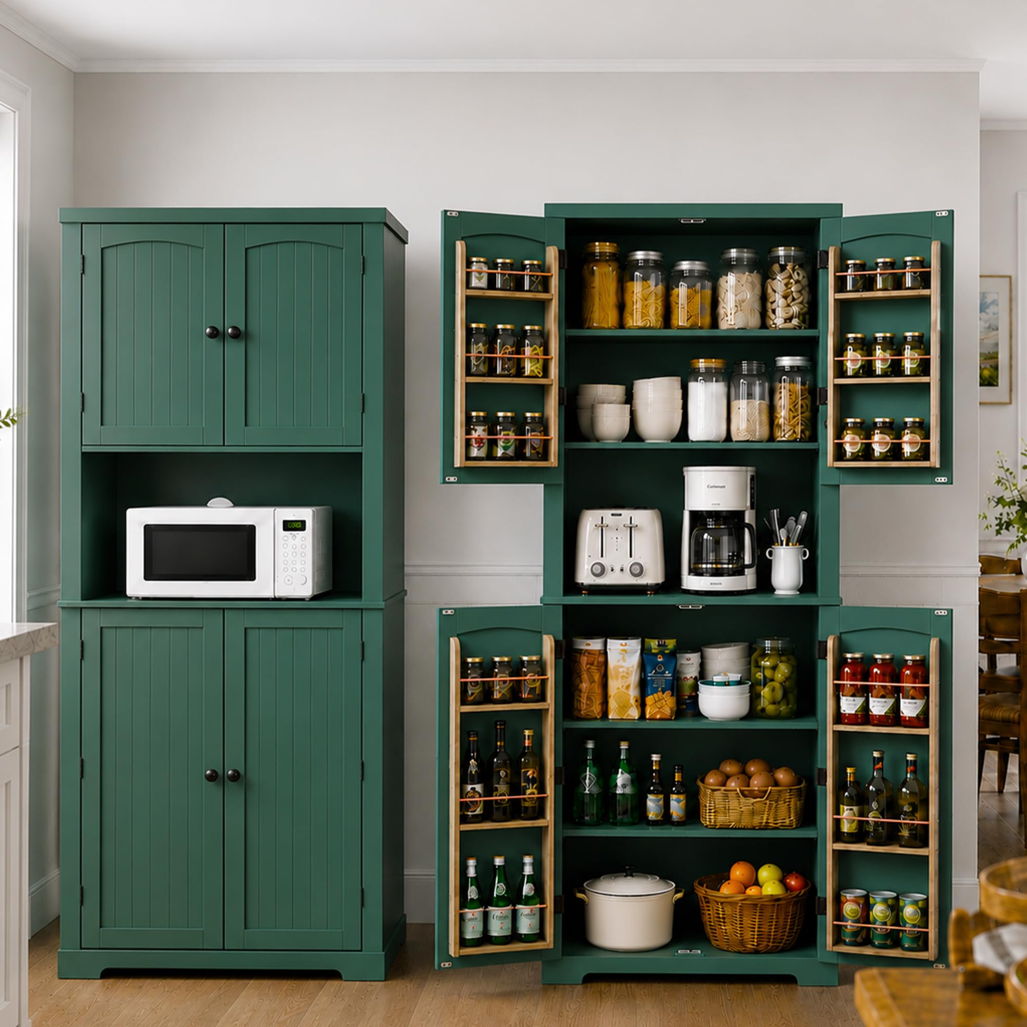 72" Kitchen Pantry Storage Cabinet with Doors & Shelves