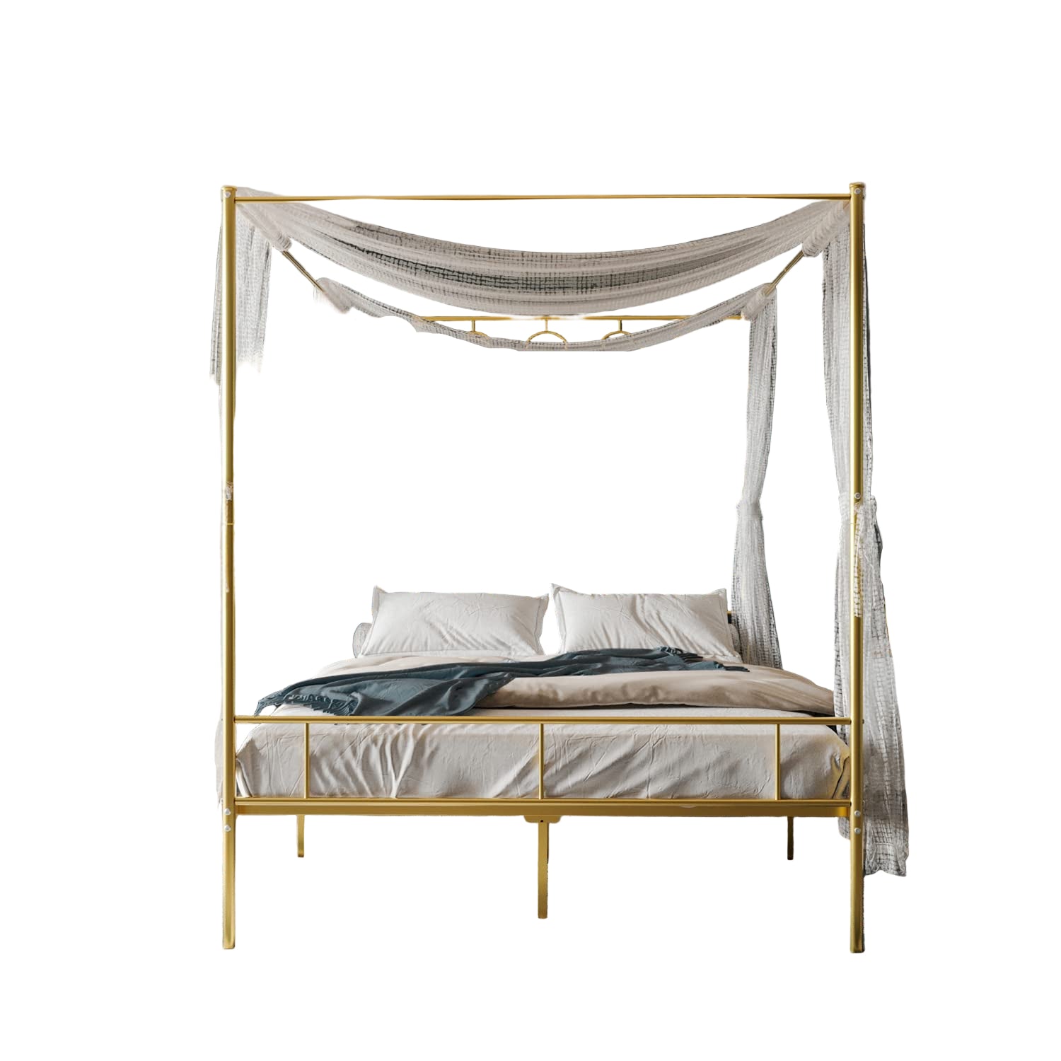 Gold Metal Canopy Bed Frame Queen/Mattress Foundation