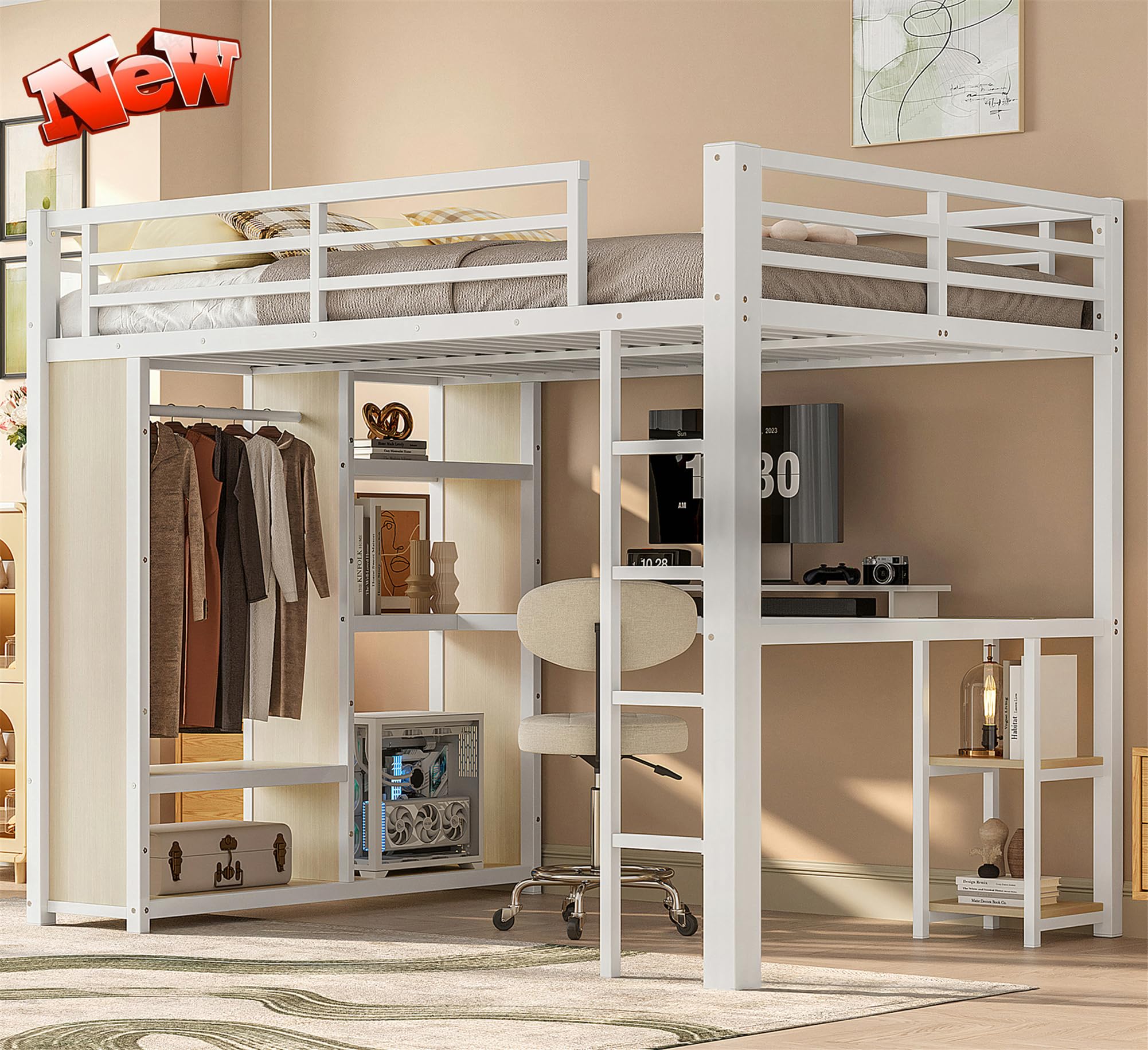 Higher Quality & Stronger Heavy-Duty Queen Size Metal Loft Bed Frame