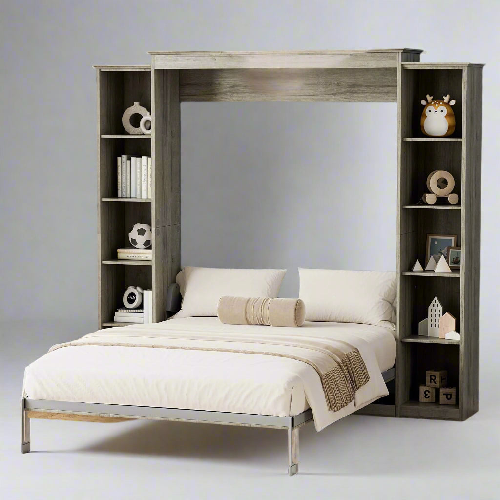 Queen Murphy Bed with Storage Bookcase & 4 Adjustable Shelves