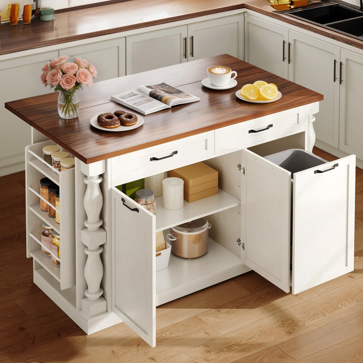 Kitchen Island with Drop Leaf & Storage