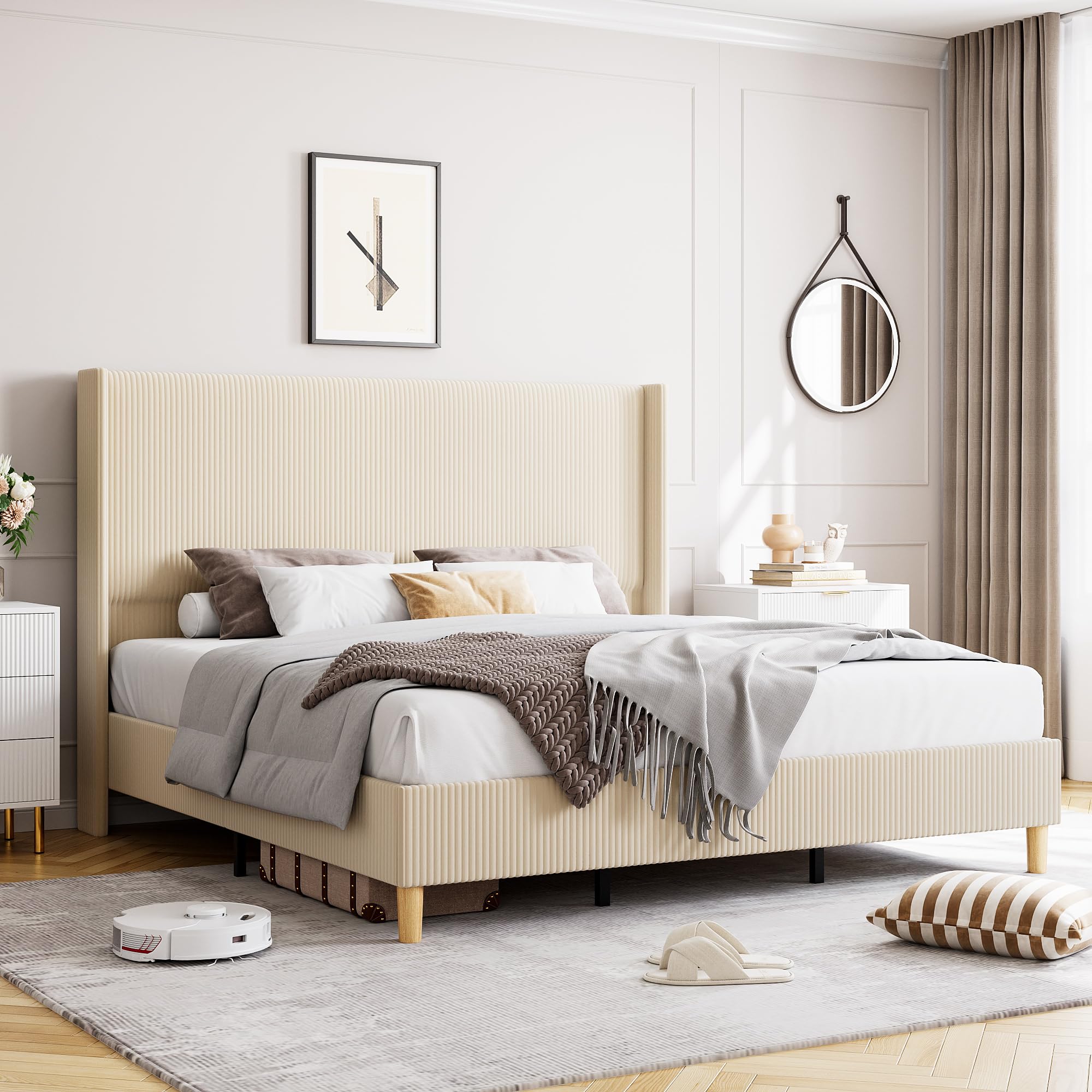 Full Size Corduroy Upholstered Bed Frame