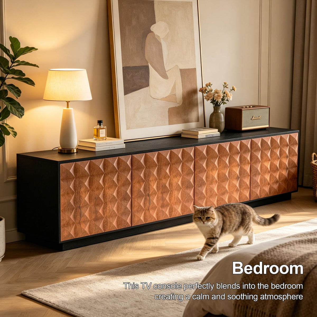 Mid-Century Modern TV Stand – 85 Inch, Walnut Brown