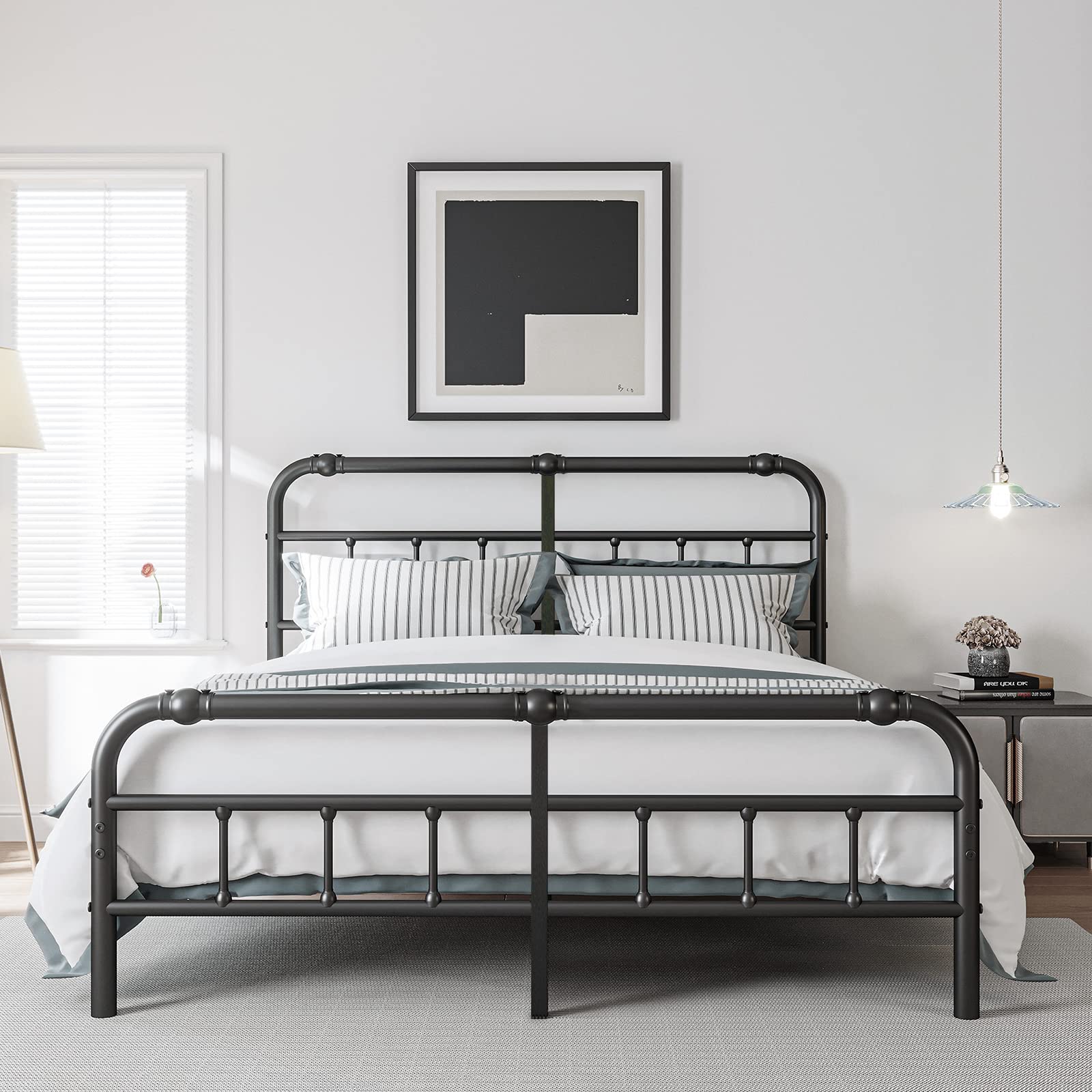 King Size Bed Frame with Headboard and Footboard, 18 Inches High