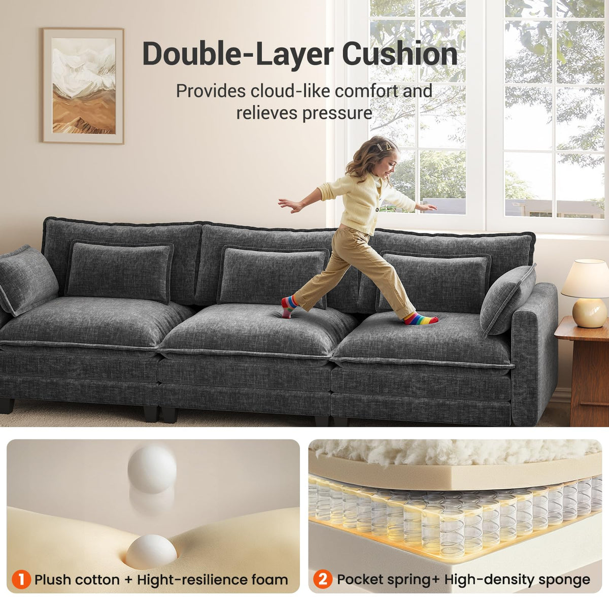 110.6" 5-Seat Modular U-Shaped Sectional Sofa with Cloud Cushions