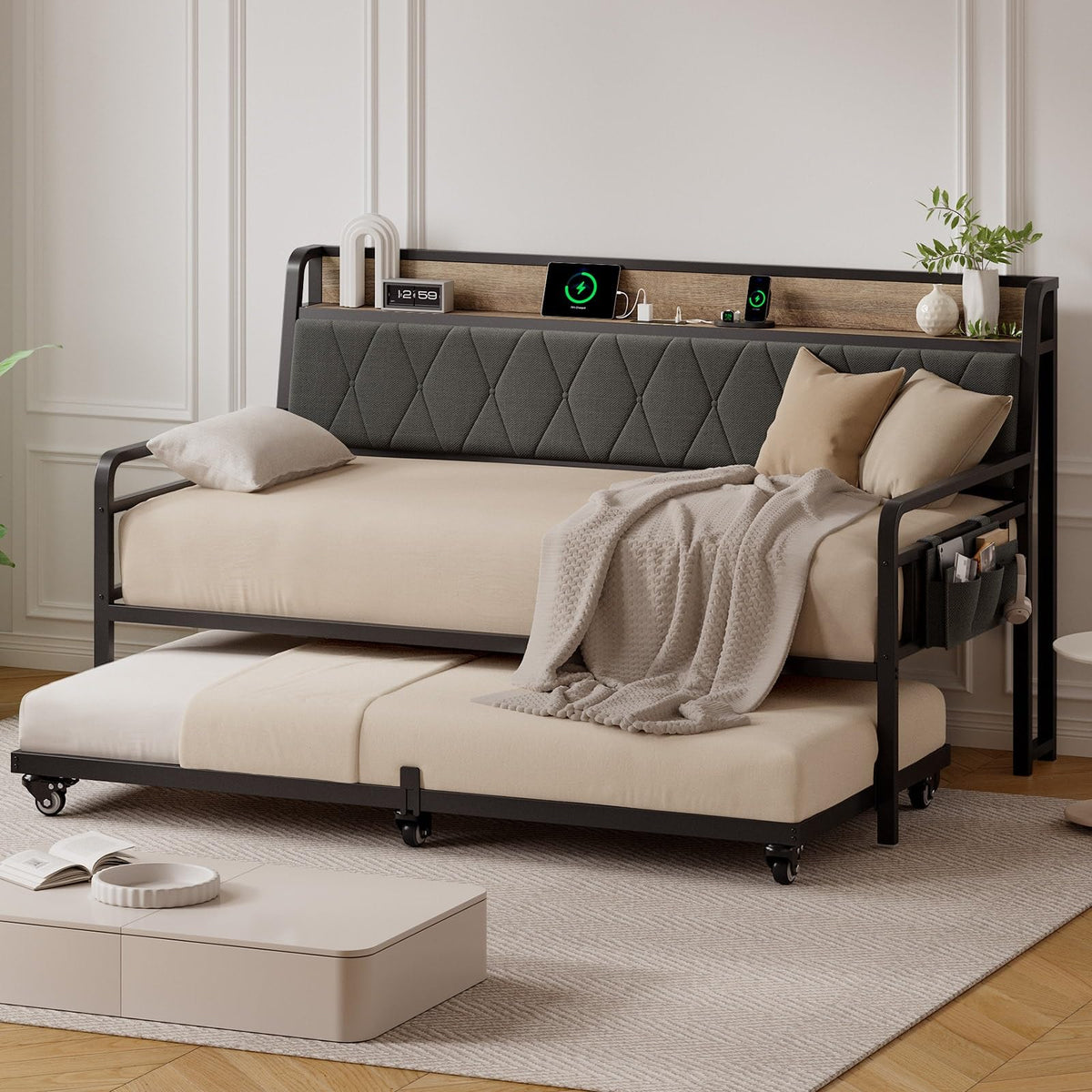 Twin Daybed with Trundle & Charging Station